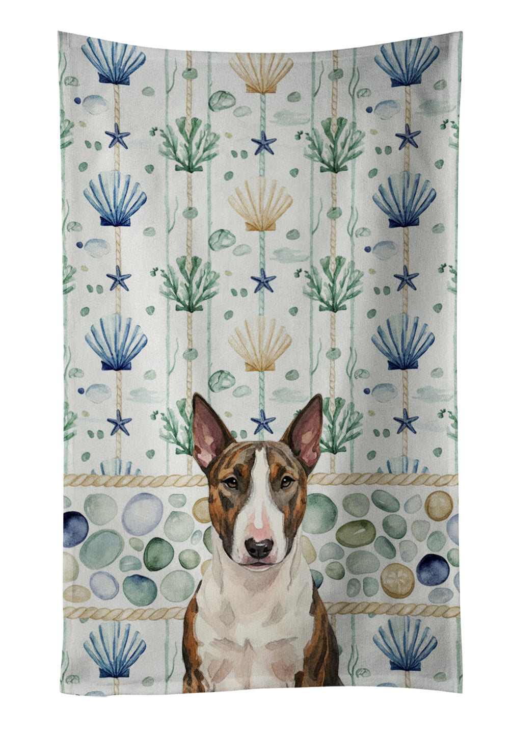 Caroline's Treasures Brindle and White Bull Terrier Coastal Sea Glass Kitchen Towel