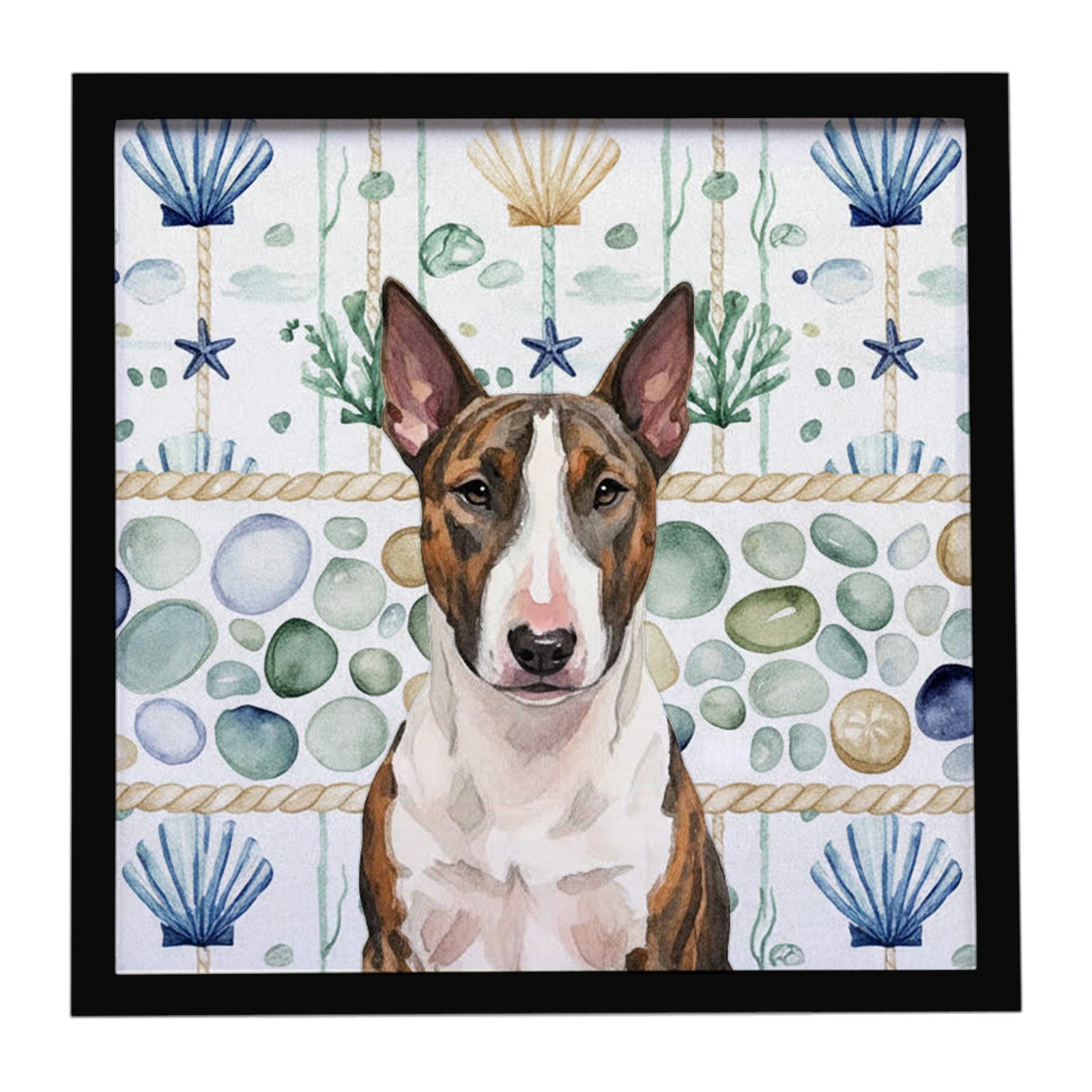 Caroline's Treasures Brindle and White Bull Terrier Coastal Sea Glass Framed Metal Print