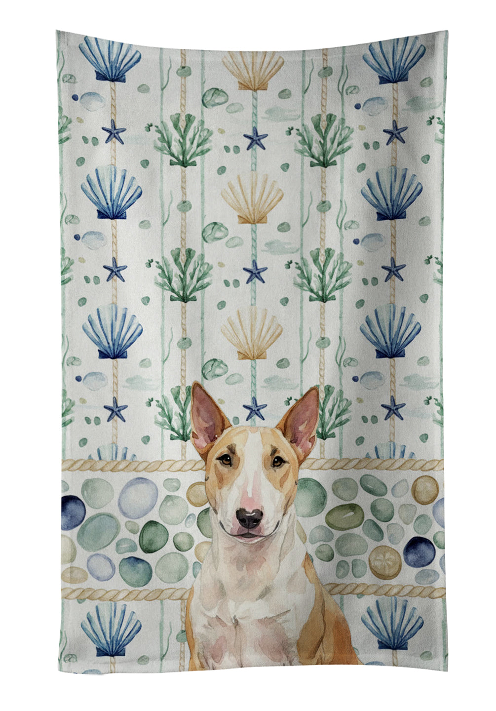 Caroline's Treasures Fawn and White Bull Terrier Coastal Sea Glass Kitchen Towel