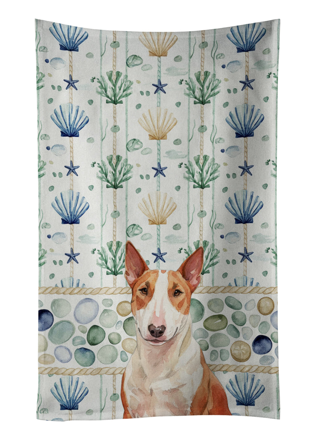 Caroline's Treasures Red and White Bull Terrier Coastal Sea Glass Kitchen Towel