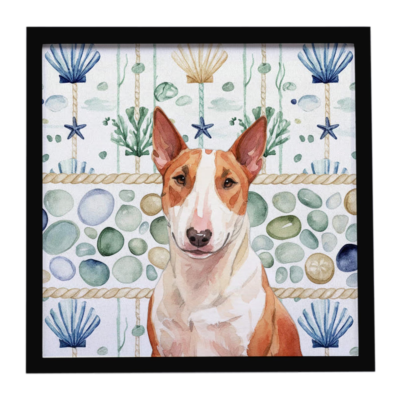 Caroline's Treasures Red and White Bull Terrier Coastal Sea Glass Framed Metal Print