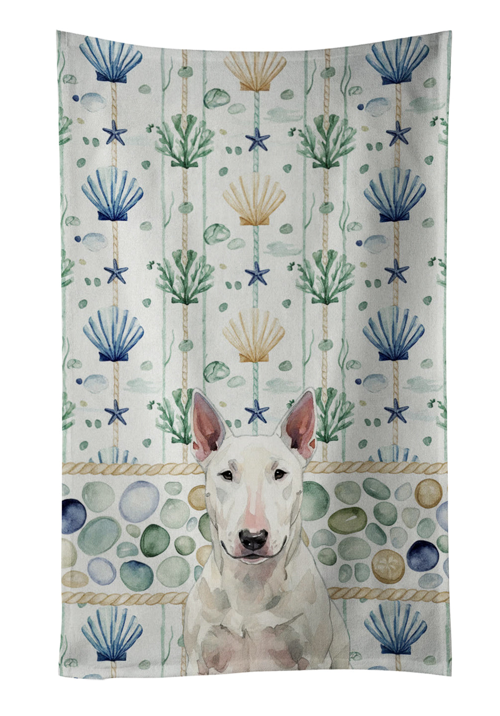Caroline's Treasures White Bull Terrier Coastal Sea Glass Kitchen Towel