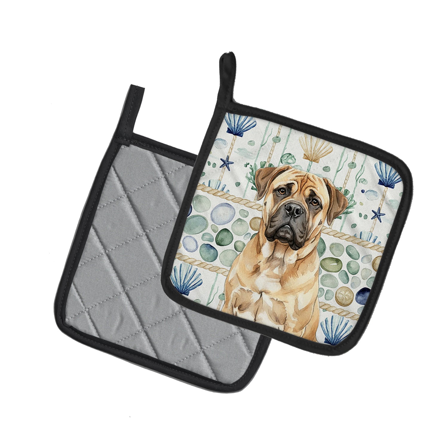 Caroline's Treasures Bullmastiff Coastal Sea Glass Pair of Pot Holders