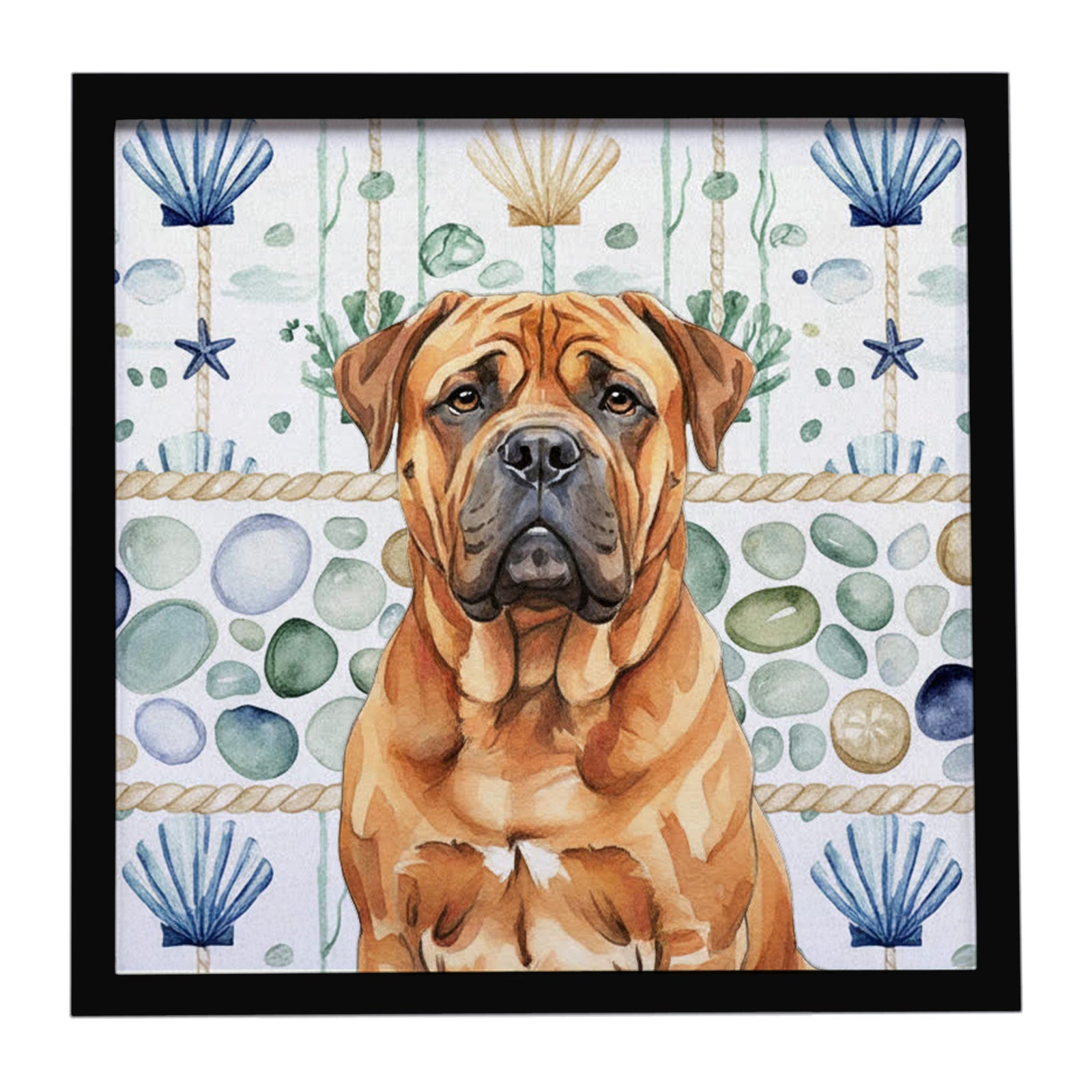 Caroline's Treasures Red Bullmastiff Coastal Sea Glass Framed Metal Print