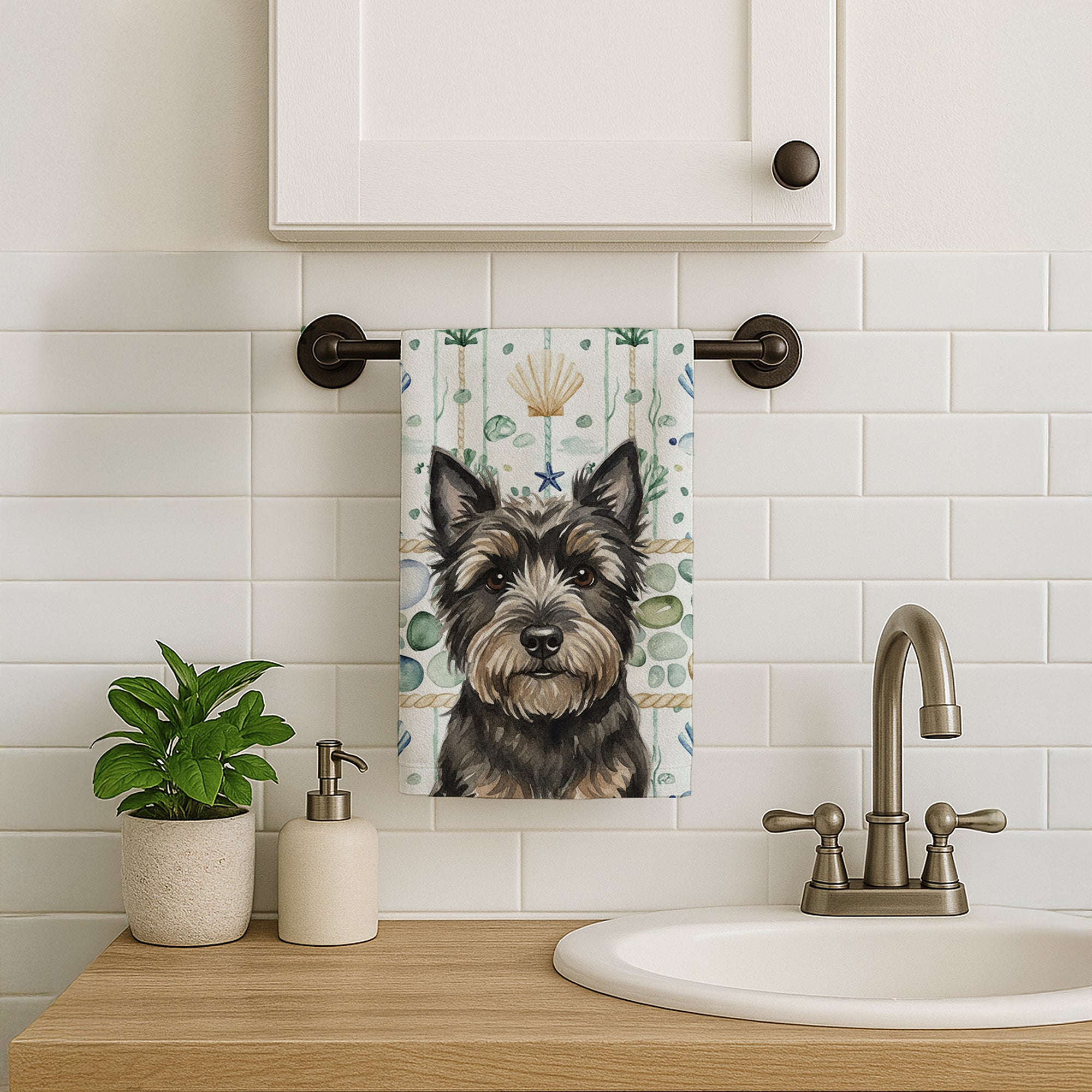 Caroline's Treasures Black Cairn Terrier Coastal Sea Glass Kitchen Towel