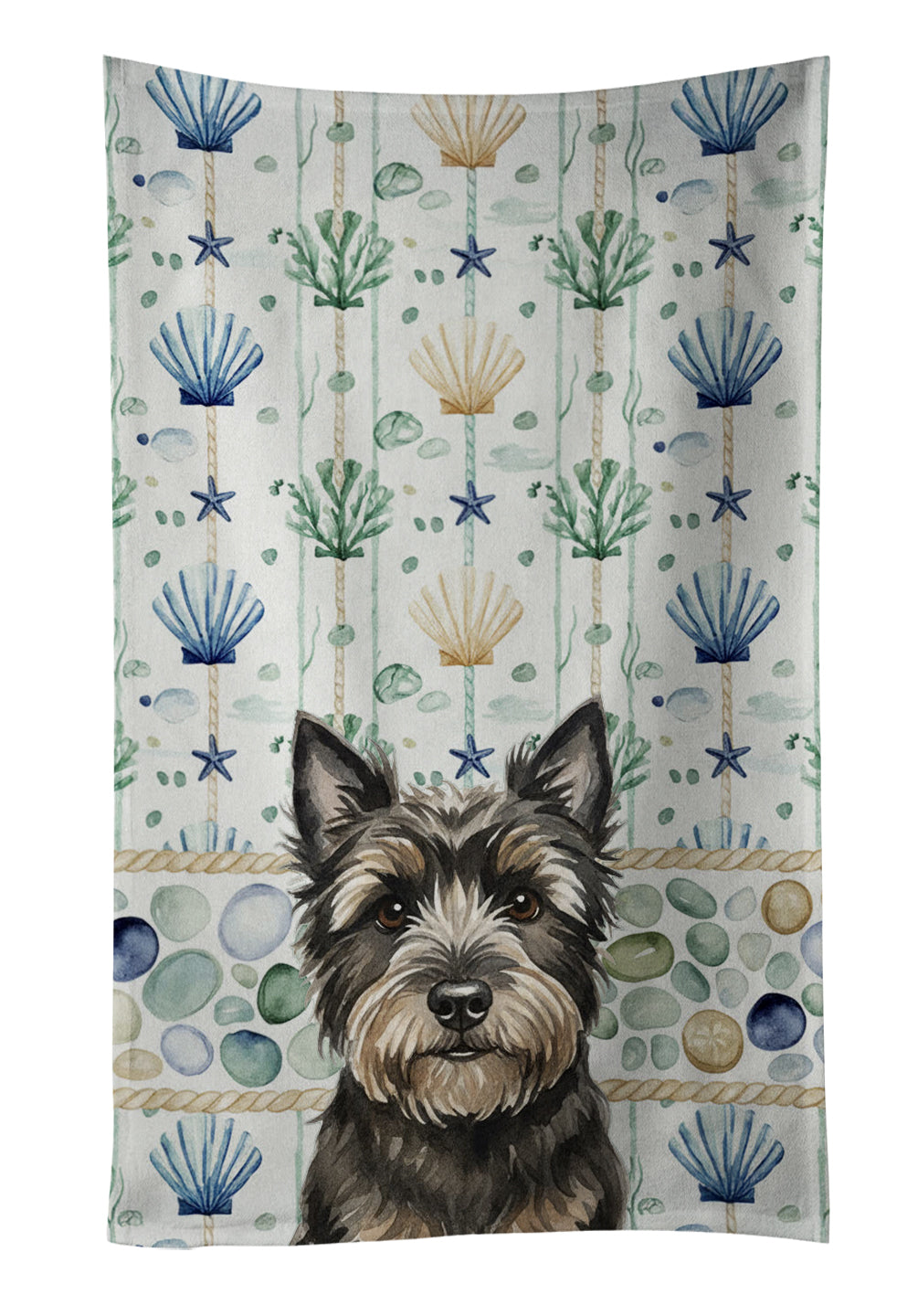 Caroline's Treasures Black Cairn Terrier Coastal Sea Glass Kitchen Towel