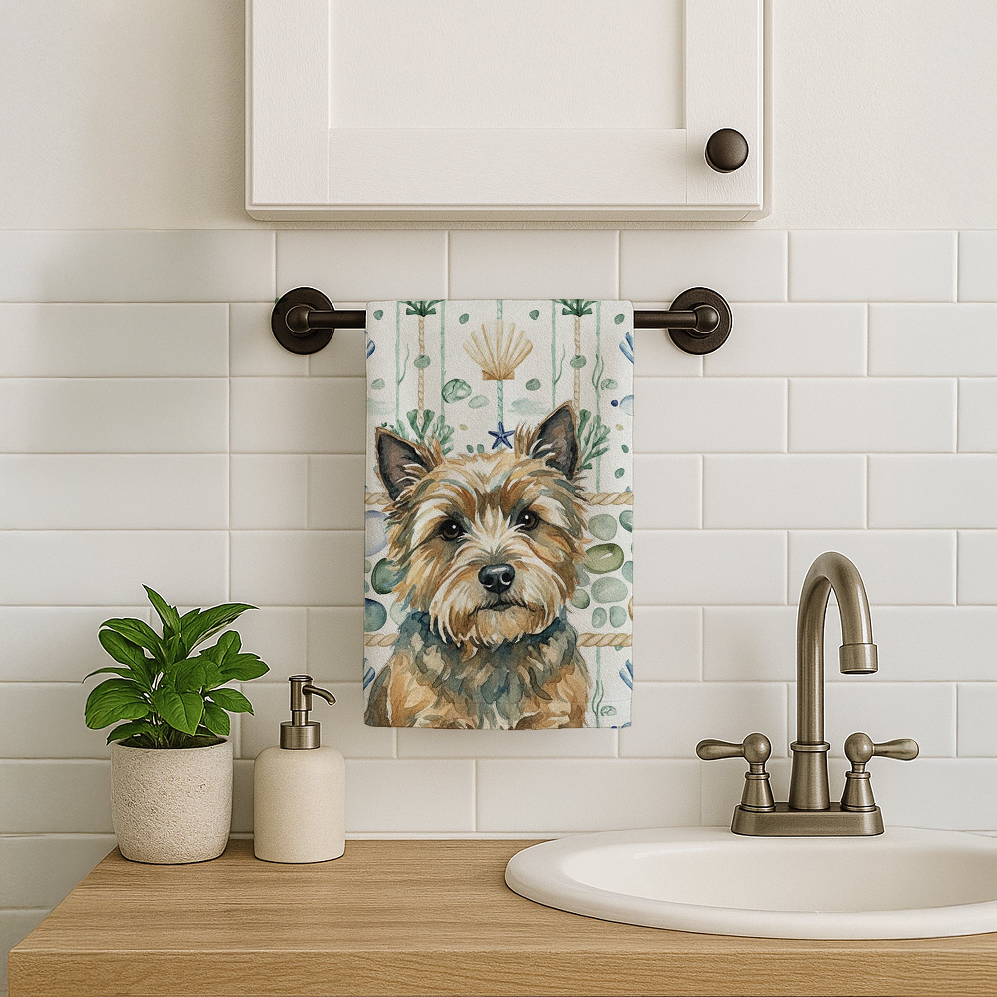 Caroline's Treasures Cairn Terrier Coastal Sea Glass Kitchen Towel