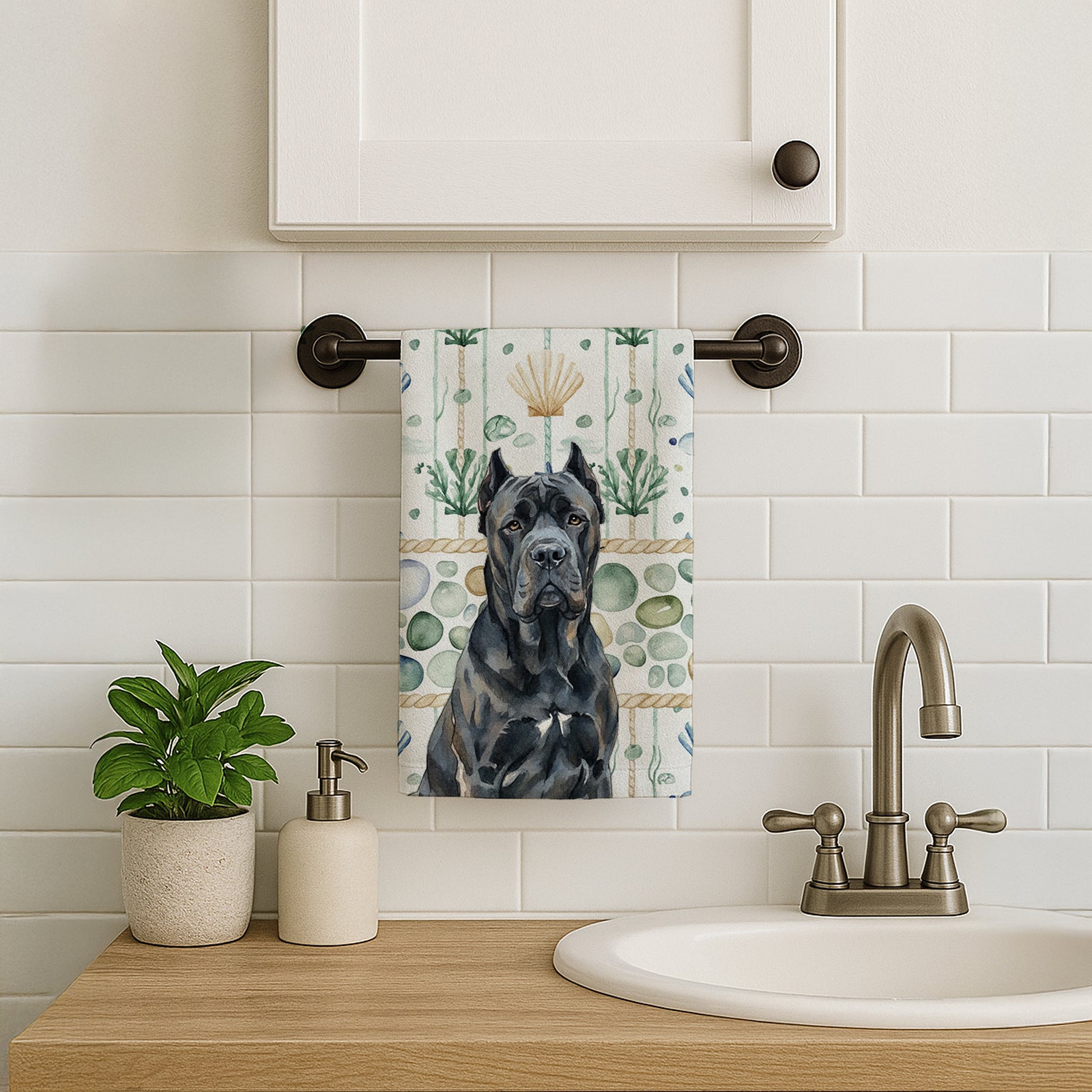 Caroline's Treasures Cane Corso Coastal Sea Glass Kitchen Towel