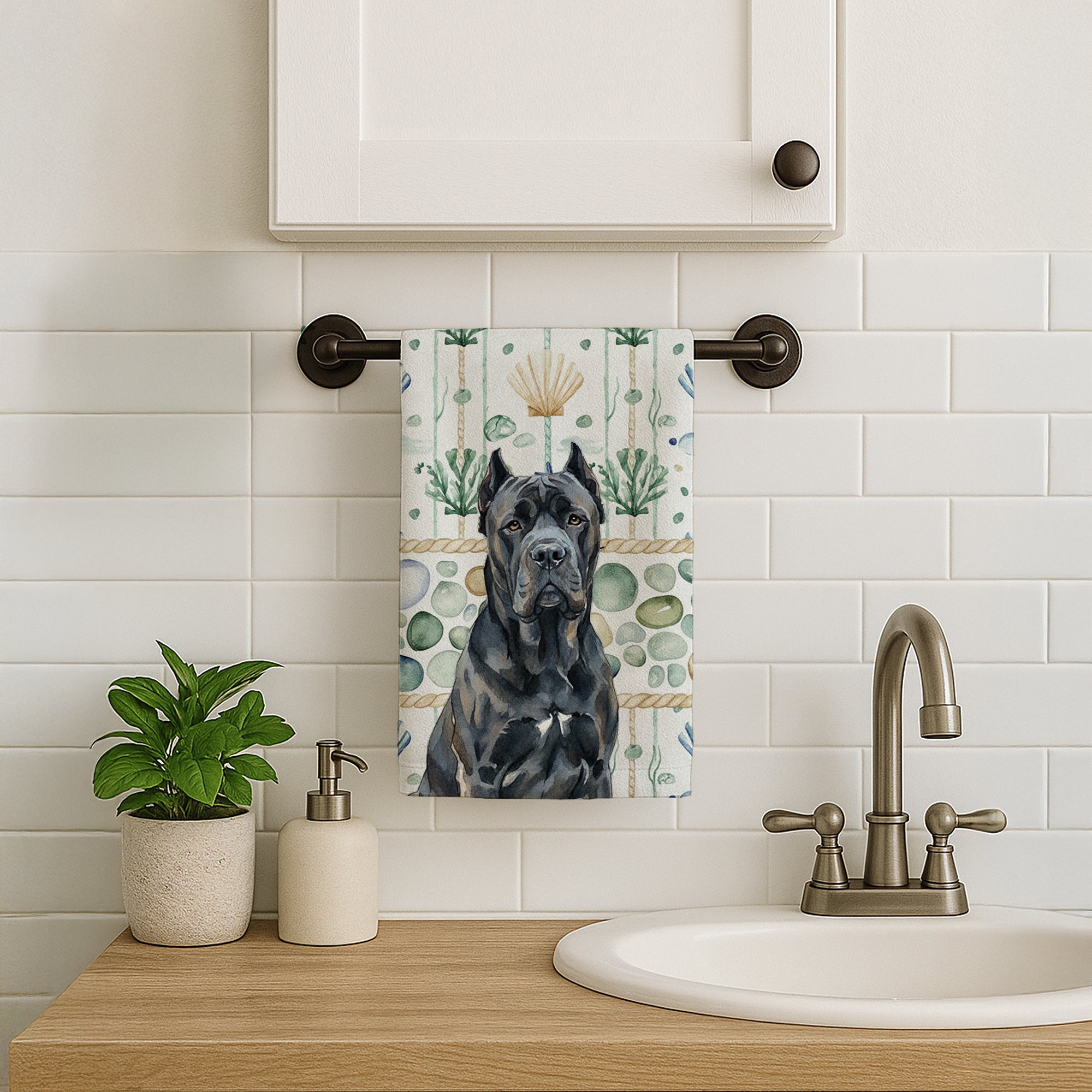 Caroline's Treasures Cane Corso Coastal Sea Glass Kitchen Towel