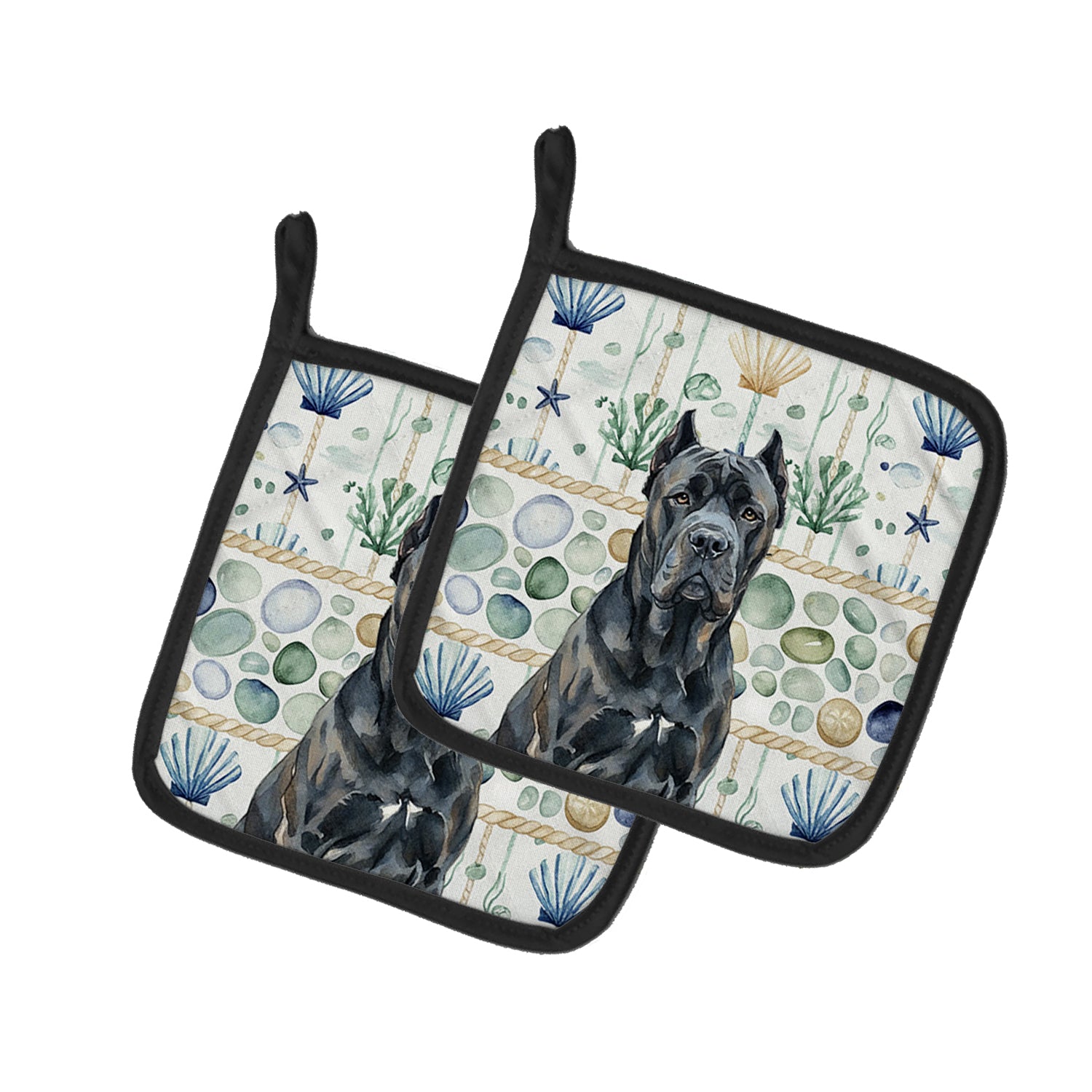 Caroline's Treasures Cane Corso Coastal Sea Glass Pair of Pot Holders