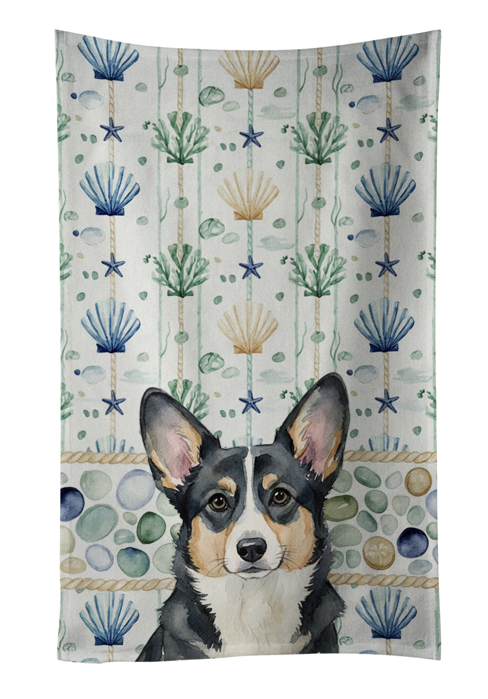 Caroline's Treasures Black and White Cardigan Welsh Corgi Coastal Sea Glass Kitchen Towel