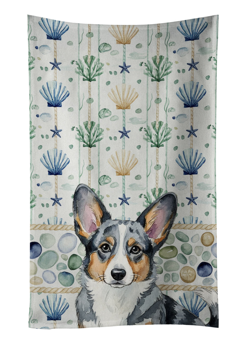 Caroline's Treasures Blue Merle Cardigan Welsh Corgi Coastal Sea Glass Kitchen Towel