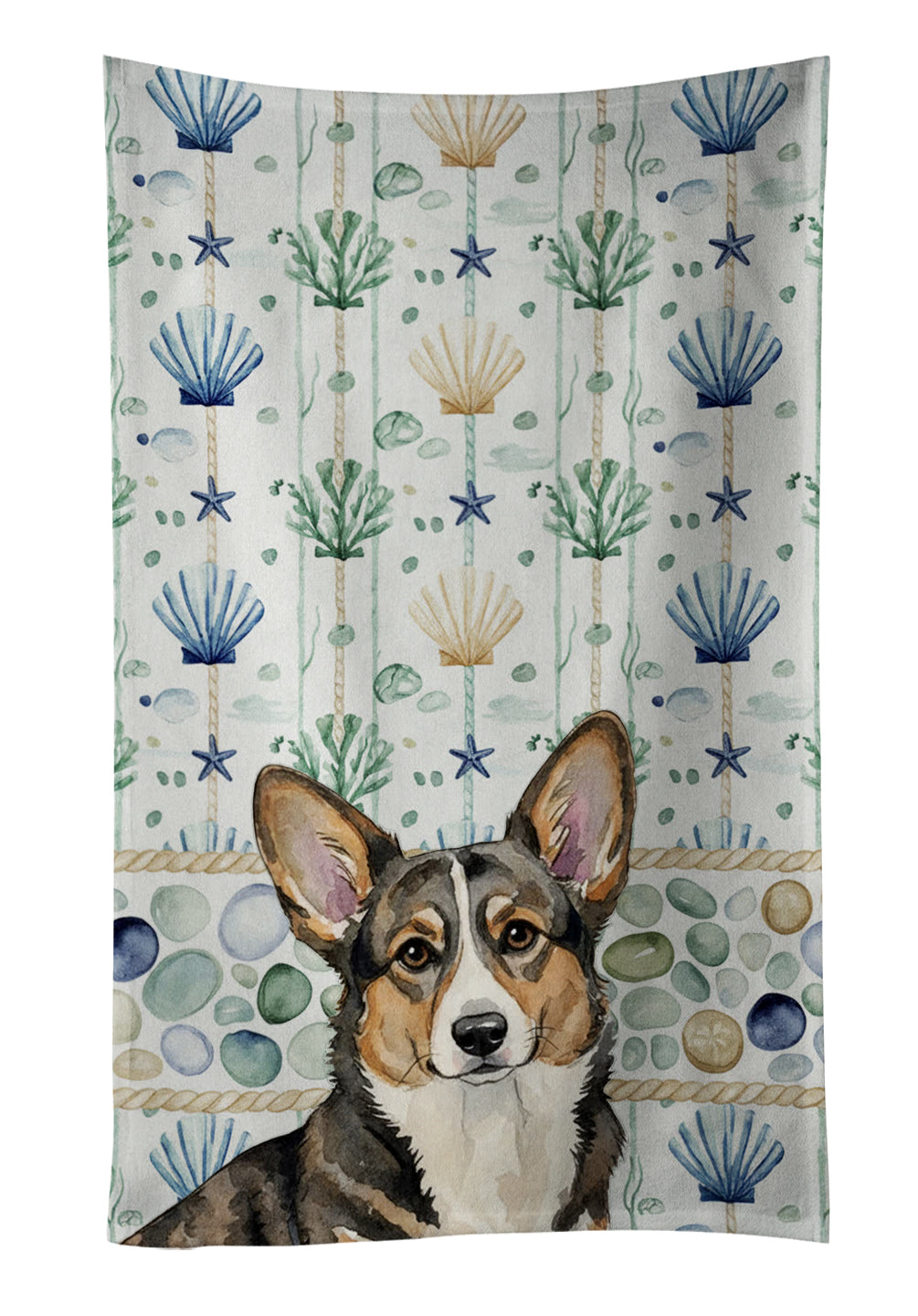 Caroline's Treasures Brindle Cardigan Welsh Corgi Coastal Sea Glass Kitchen Towel