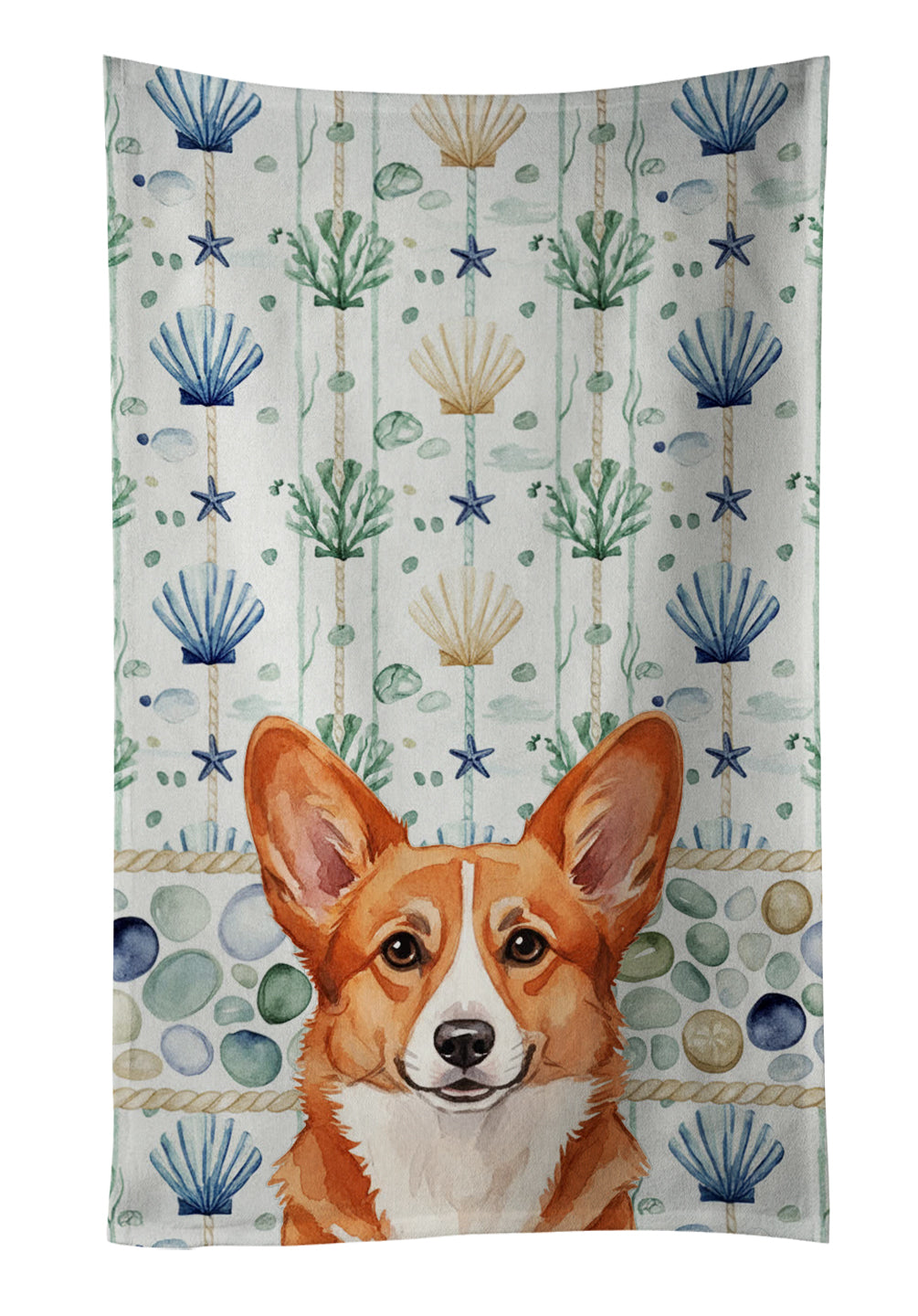 Caroline's Treasures Red Cardigan Welsh Corgi Coastal Sea Glass Kitchen Towel