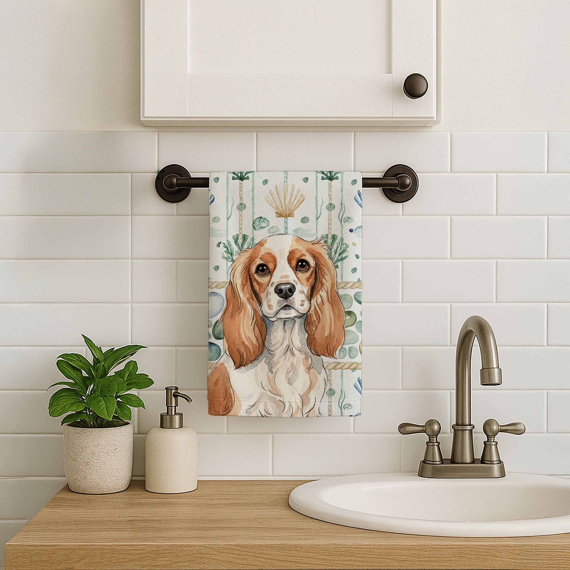 Caroline's Treasures Blenheim Cavalier Spaniel Coastal Sea Glass Kitchen Towel