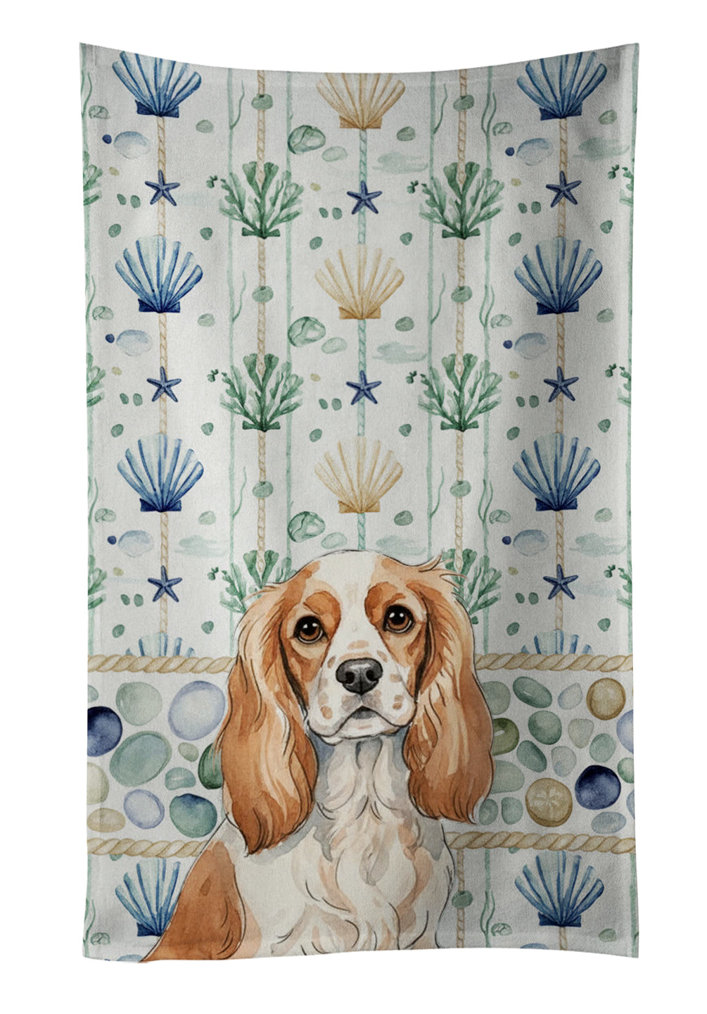 Caroline's Treasures Blenheim Cavalier Spaniel Coastal Sea Glass Kitchen Towel