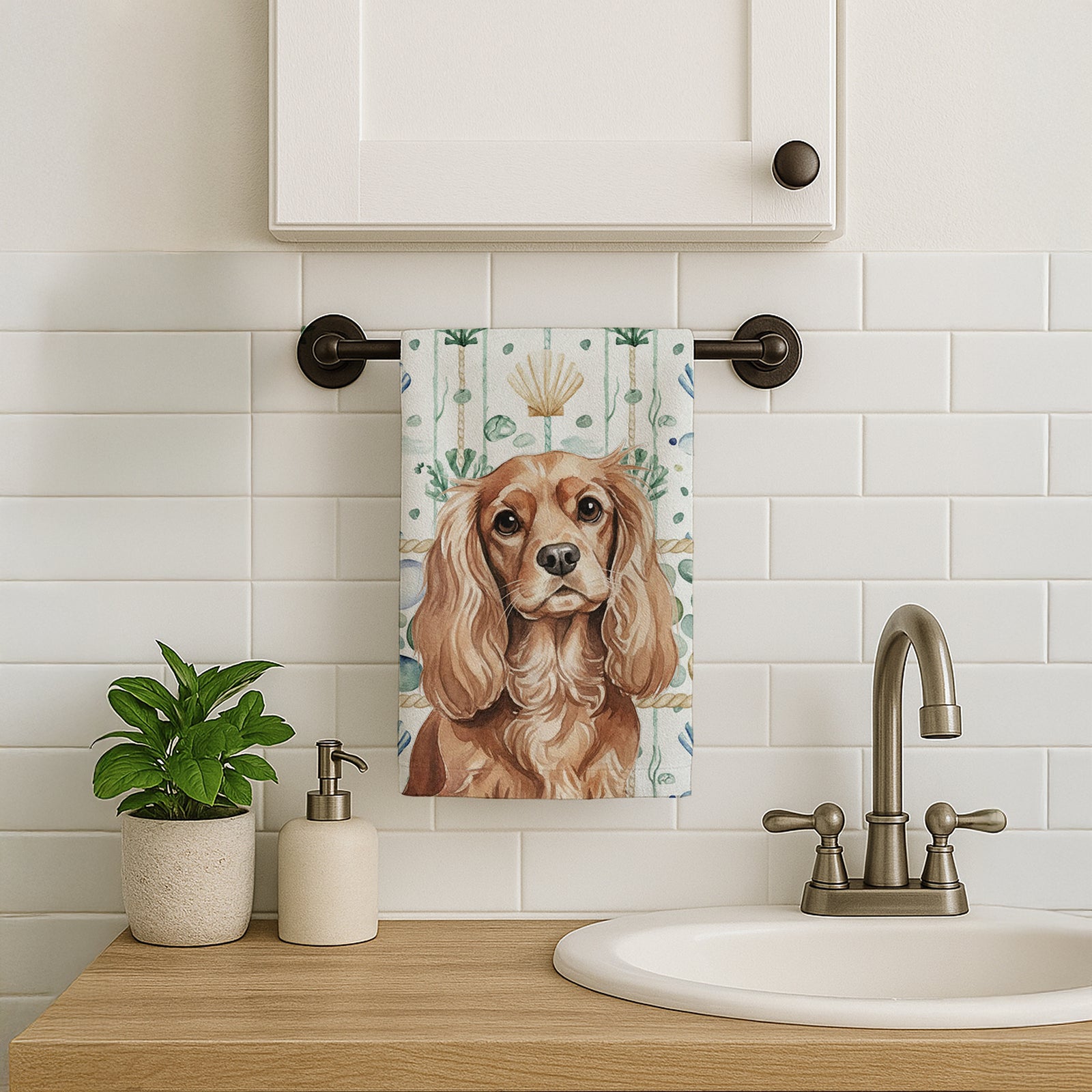 Caroline's Treasures Ruby Cavalier Spaniel Coastal Sea Glass Kitchen Towel