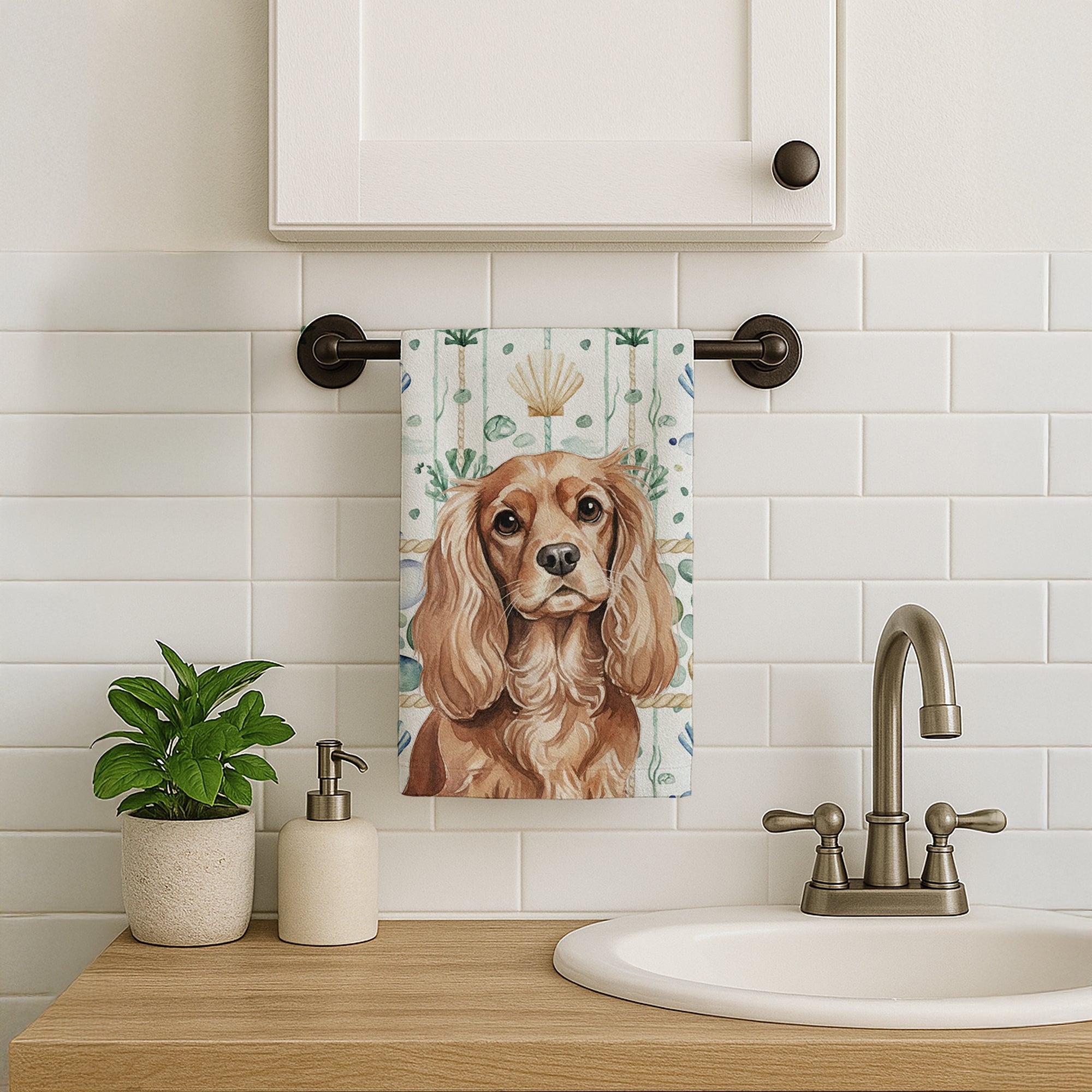 Caroline's Treasures Ruby Cavalier Spaniel Coastal Sea Glass Kitchen Towel