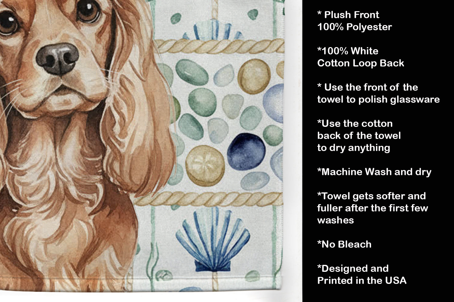 Caroline's Treasures Ruby Cavalier Spaniel Coastal Sea Glass Kitchen Towel