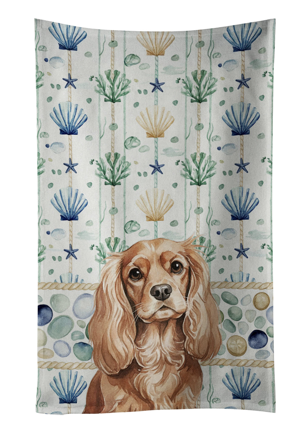 Caroline's Treasures Ruby Cavalier Spaniel Coastal Sea Glass Kitchen Towel