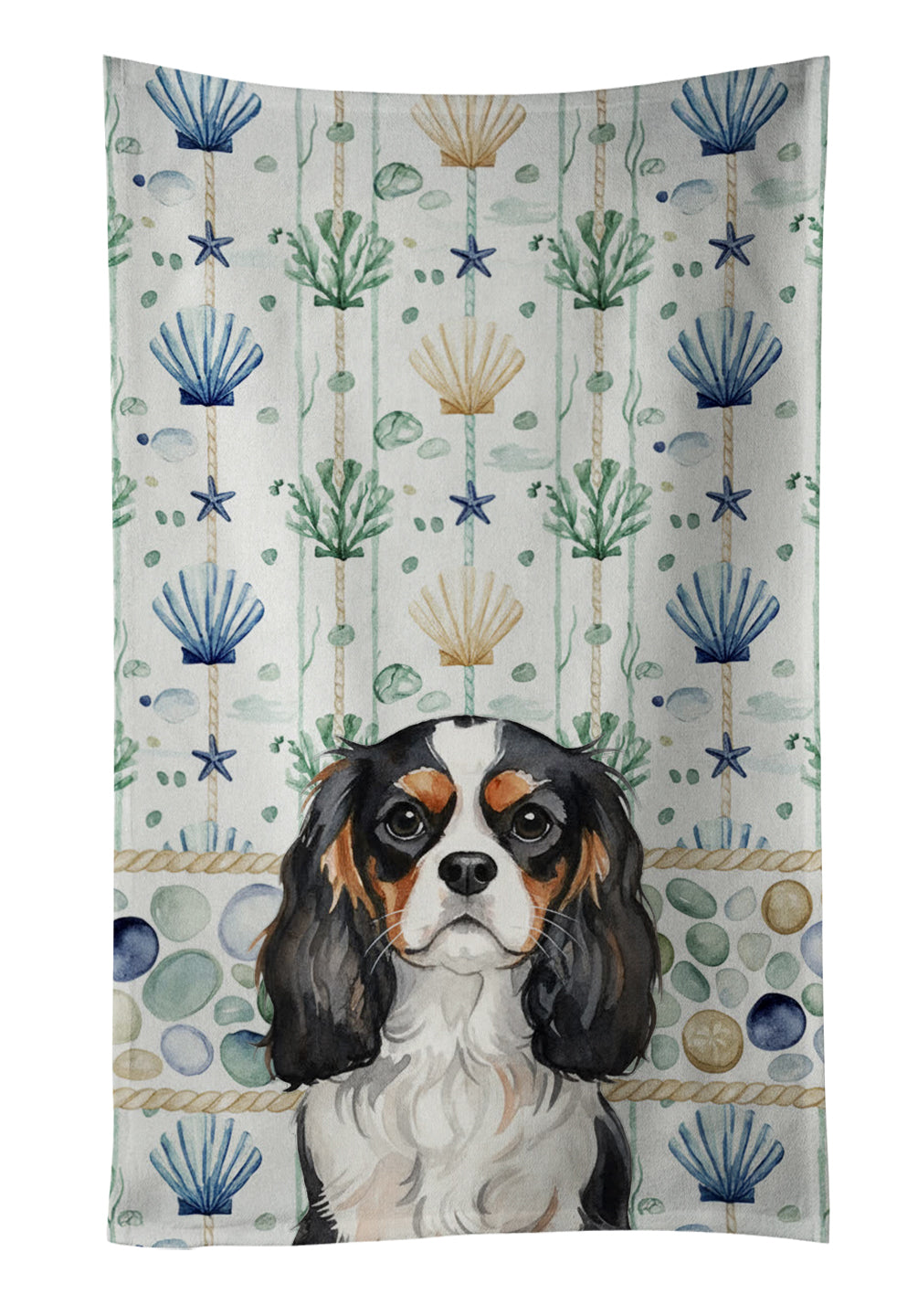 Caroline's Treasures Tricolor Cavalier Spaniel Coastal Sea Glass Kitchen Towel
