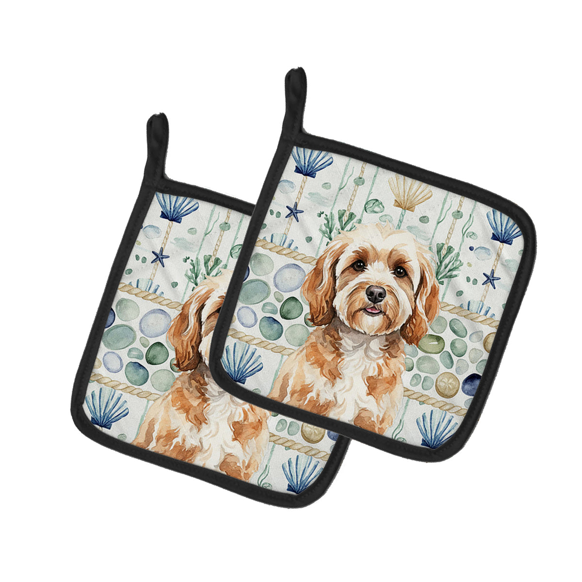 Caroline's Treasures Cavapoo Coastal Sea Glass Pair of Pot Holders