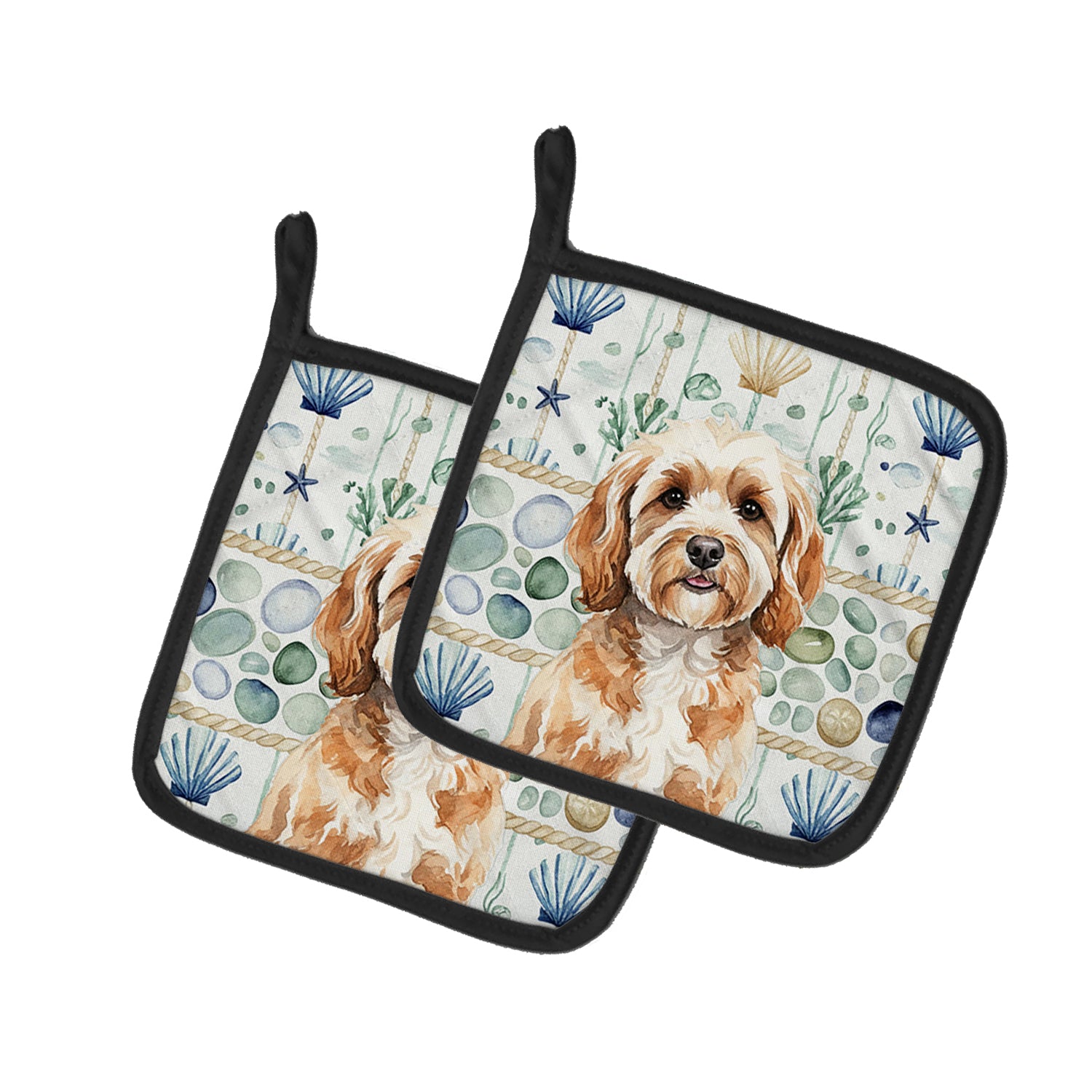 Caroline's Treasures Cavapoo Coastal Sea Glass Pair of Pot Holders