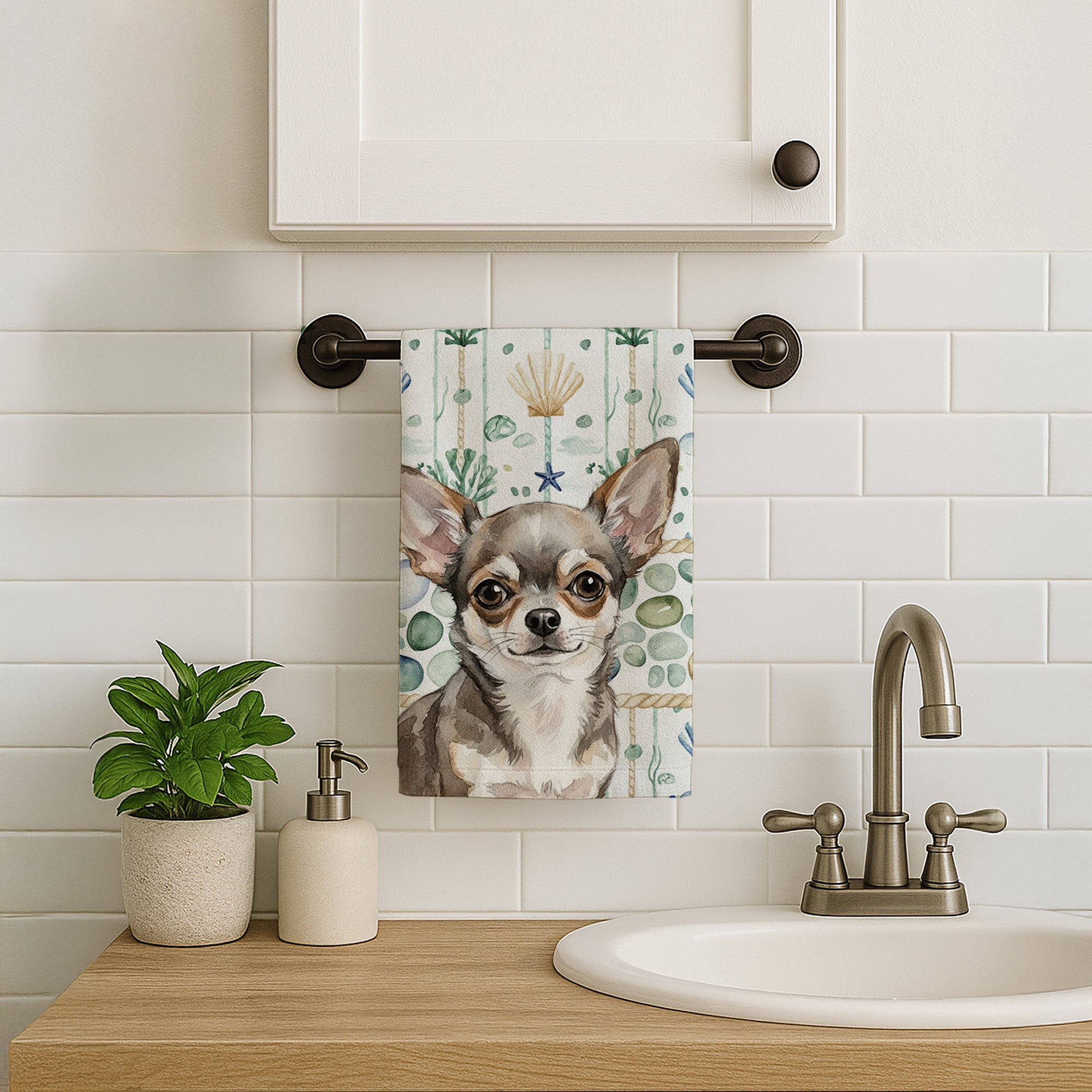 Caroline's Treasures Chihuahua Coastal Sea Glass Kitchen Towel