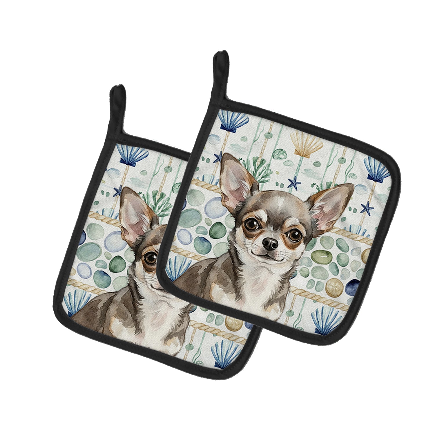 Caroline's Treasures Chihuahua Coastal Sea Glass Pair of Pot Holders