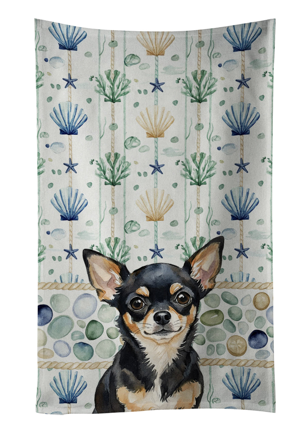 Caroline's Treasures Black and Tan Chihuahua Coastal Sea Glass Kitchen Towel