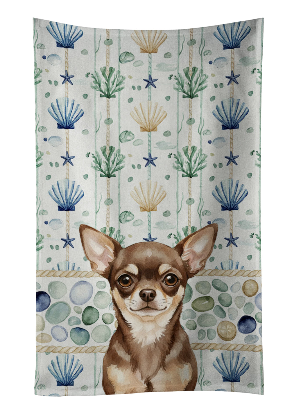 Caroline's Treasures Chocolate Chihuahua Coastal Sea Glass Kitchen Towel