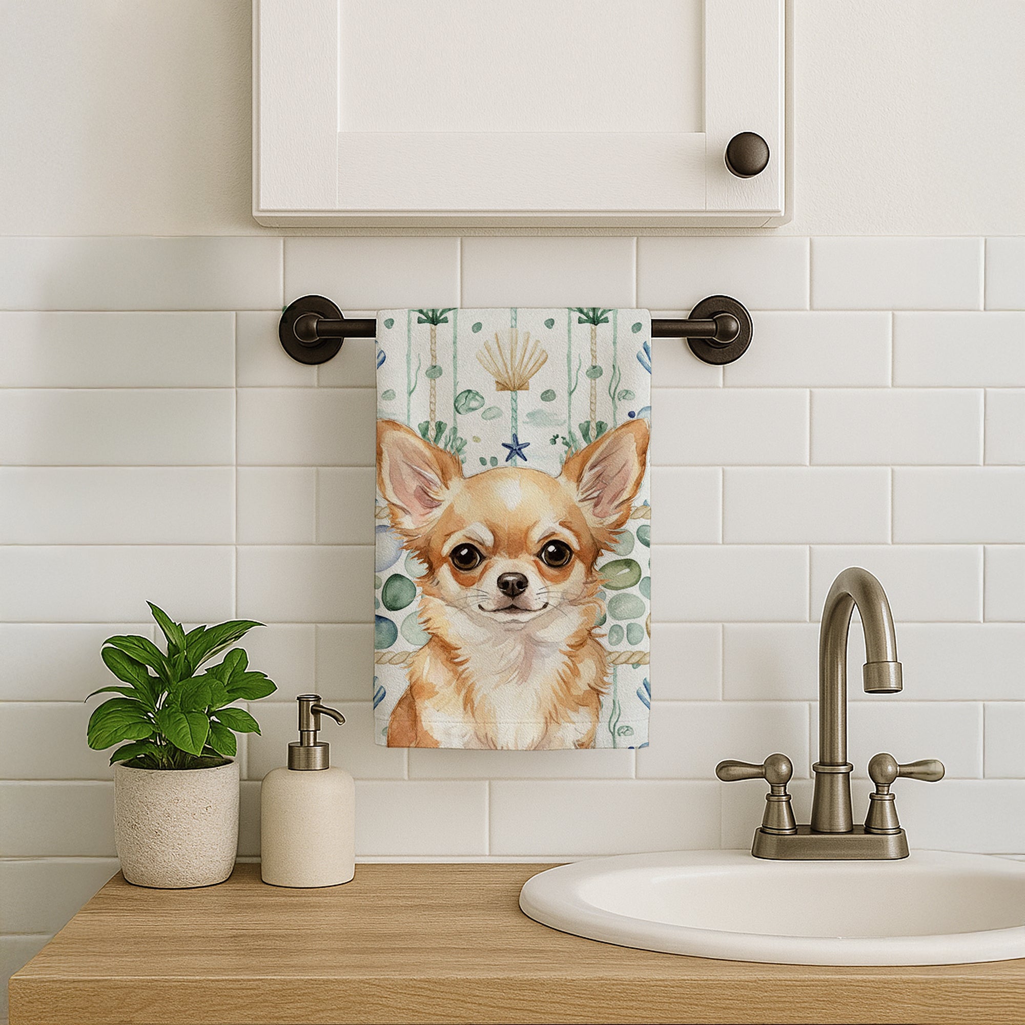 Caroline's Treasures Fawn Chihuahua Coastal Sea Glass Kitchen Towel