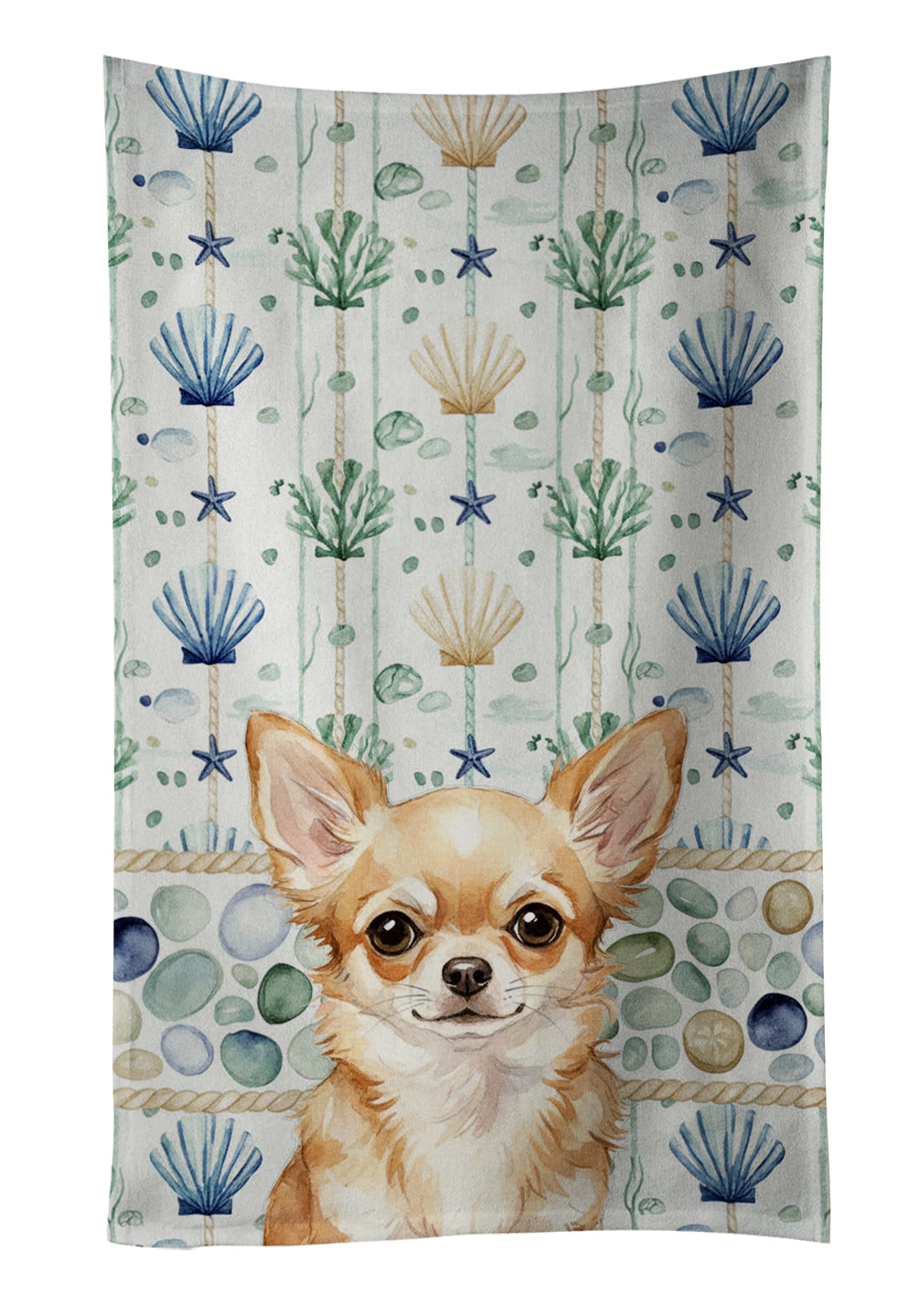 Caroline's Treasures Fawn Chihuahua Coastal Sea Glass Kitchen Towel