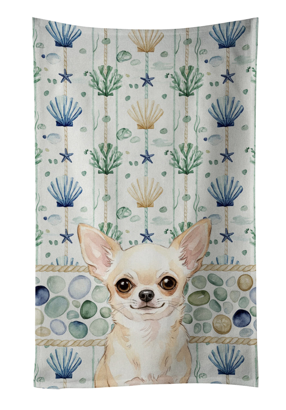 Caroline's Treasures Cream Chihuahua Coastal Sea Glass Kitchen Towel