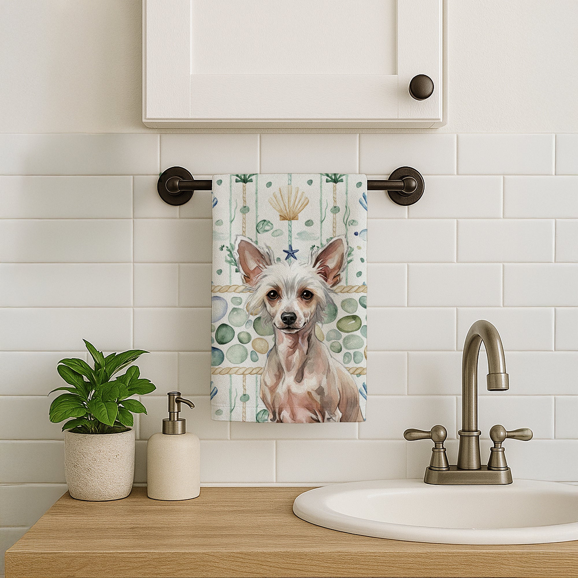 Caroline's Treasures Hairless Chinese Crested Coastal Sea Glass Kitchen Towel