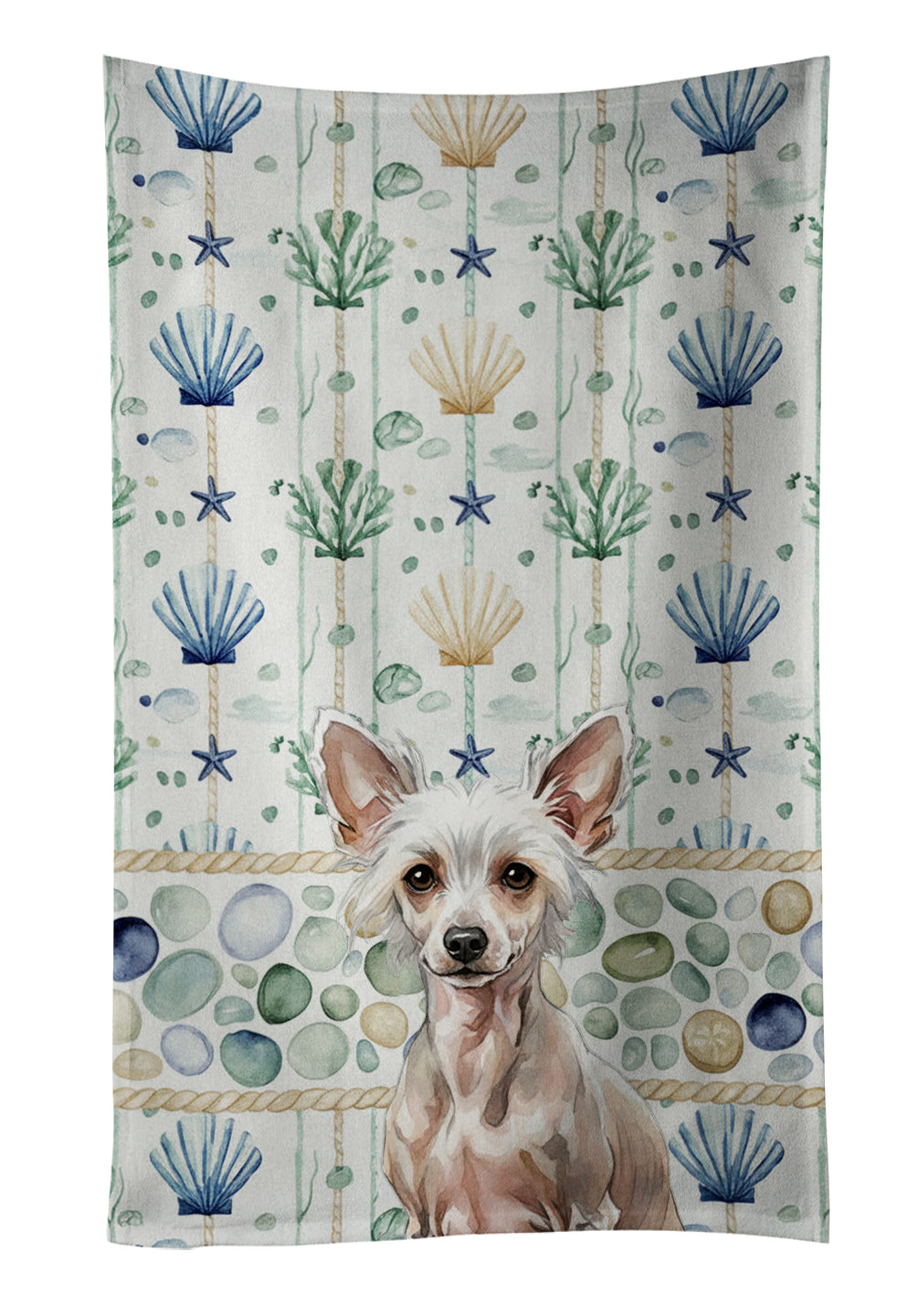 Caroline's Treasures Hairless Chinese Crested Coastal Sea Glass Kitchen Towel