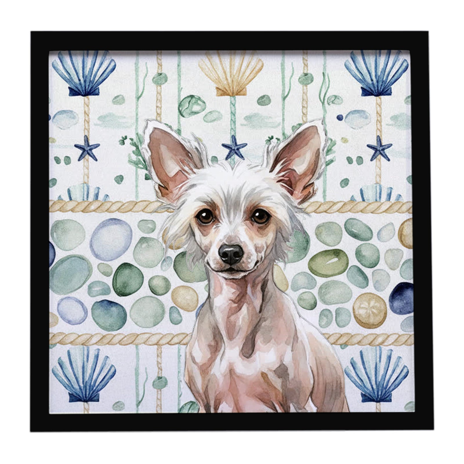 Caroline's Treasures Hairless Chinese Crested Coastal Sea Glass Framed Metal Print