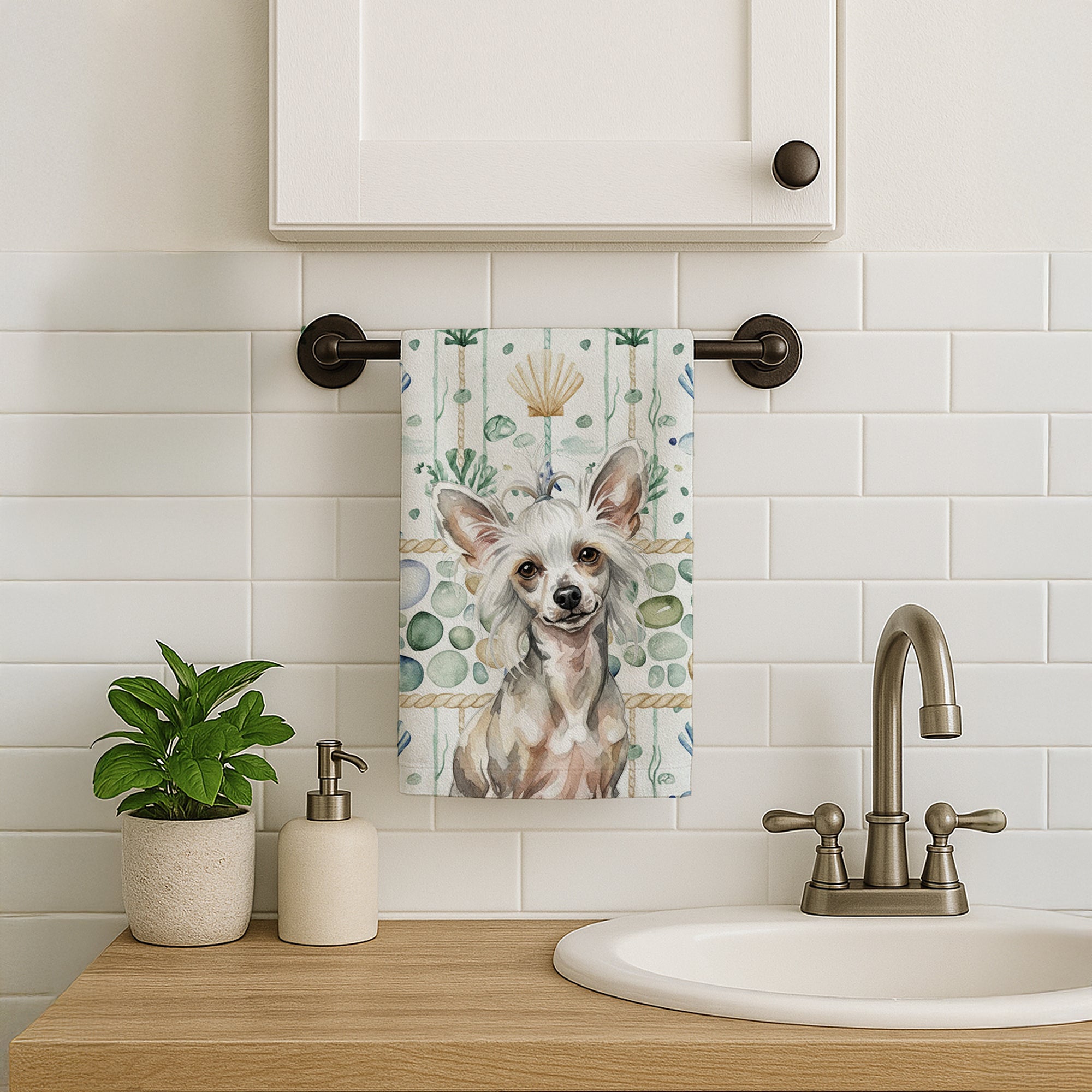 Caroline's Treasures Hairless Mottled Pattern Chinese Crested Coastal Sea Glass Kitchen Towel