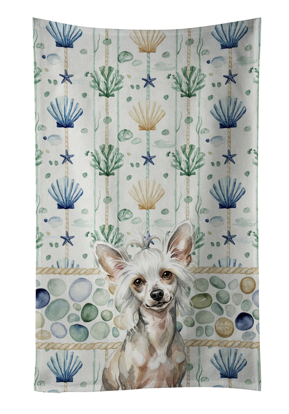 Caroline's Treasures Hairless Mottled Pattern Chinese Crested Coastal Sea Glass Kitchen Towel
