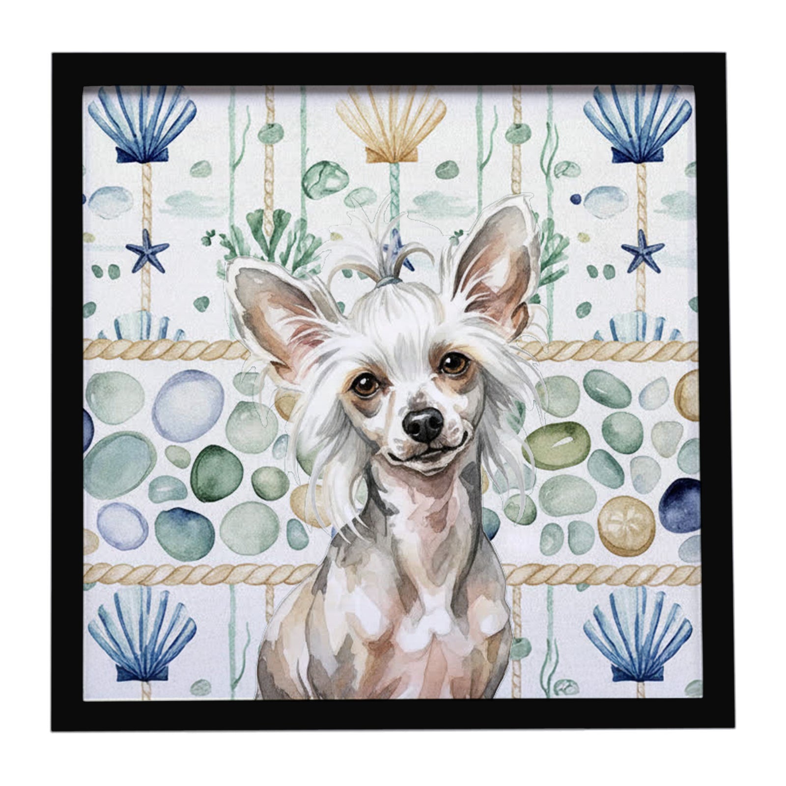 Caroline's Treasures Hairless Mottled Pattern Chinese Crested Coastal Sea Glass Framed Metal Print