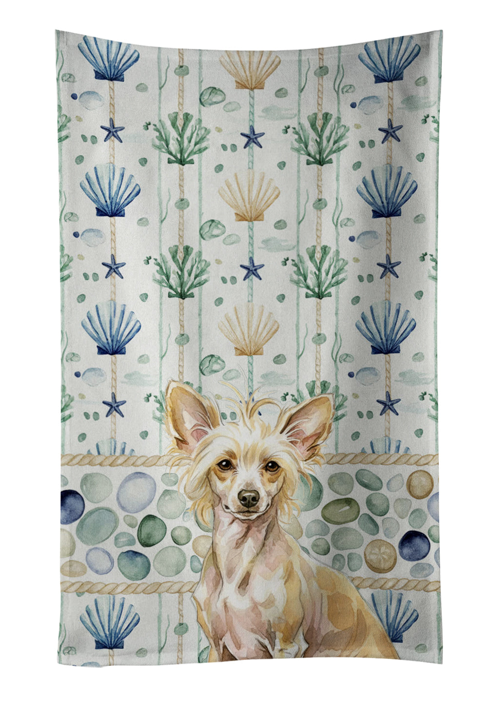 Caroline's Treasures Hairless Palomino Chinese Crested Coastal Sea Glass Kitchen Towel