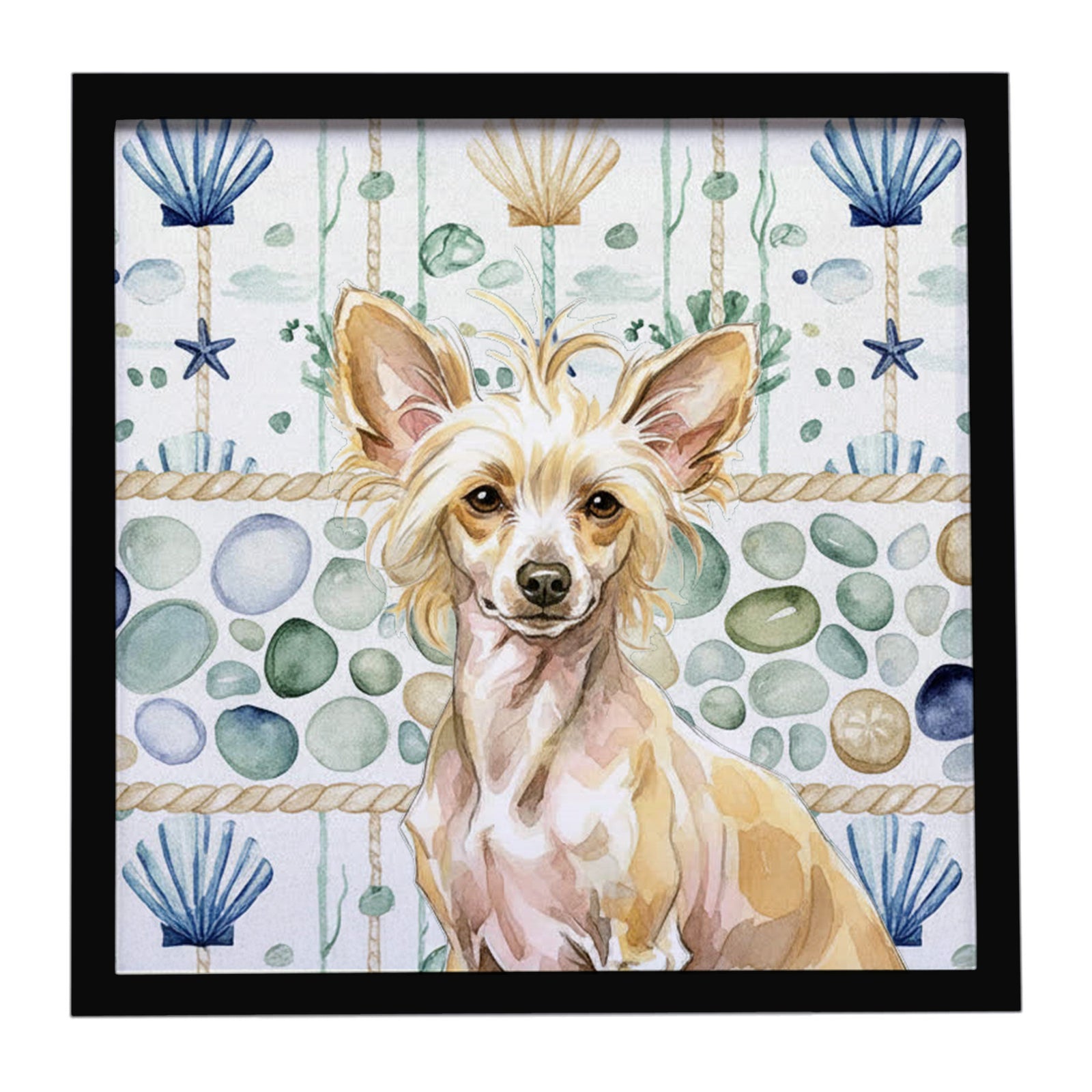 Caroline's Treasures Hairless Palomino Chinese Crested Coastal Sea Glass Framed Metal Print