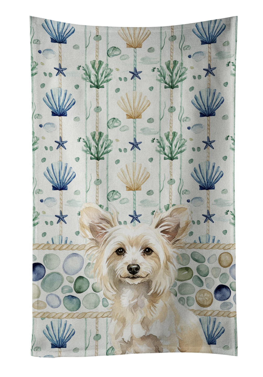 Caroline's Treasures Powderpuff Chinese Crested Coastal Sea Glass Kitchen Towel