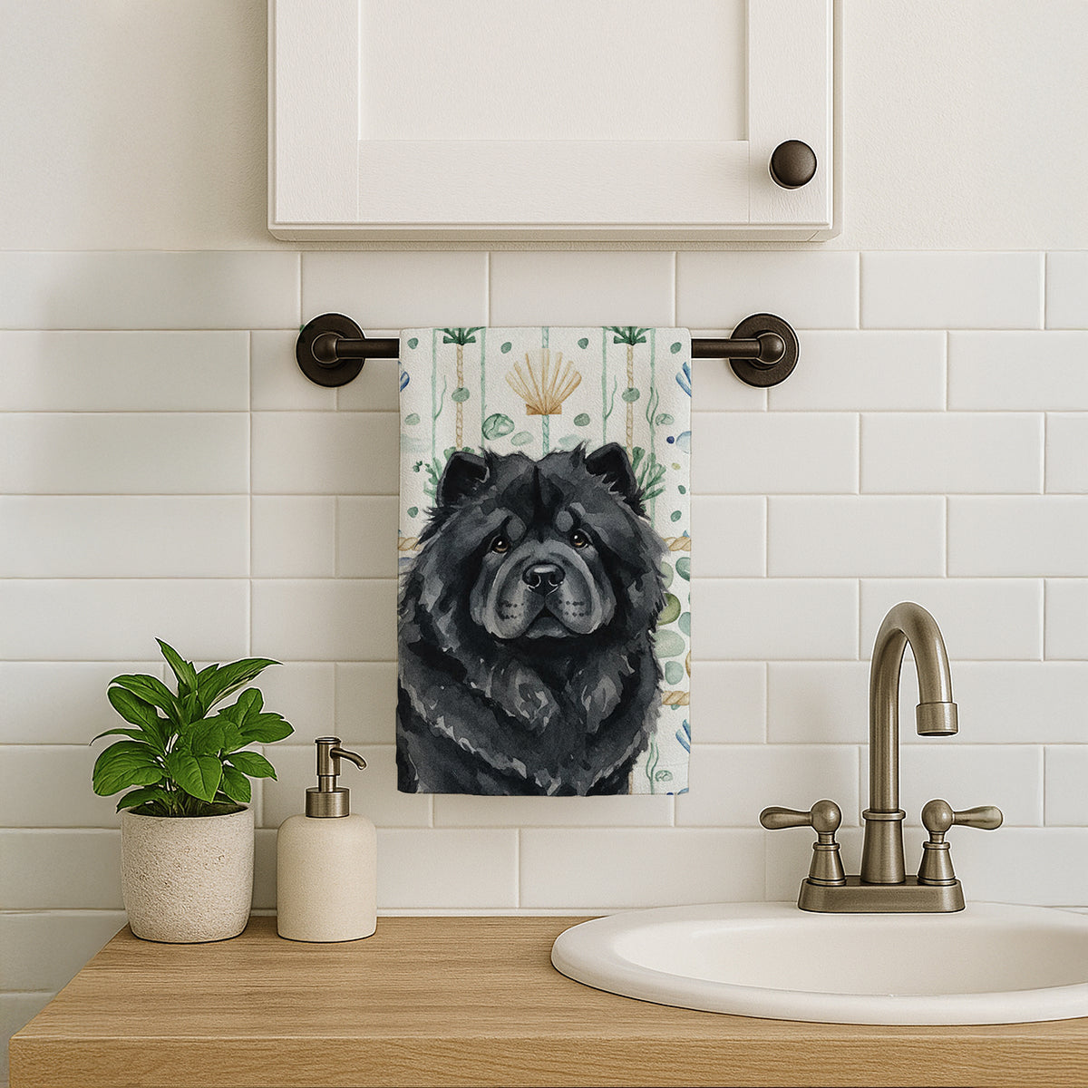 Caroline's Treasures Black Chow Chow Coastal Sea Glass Kitchen Towel