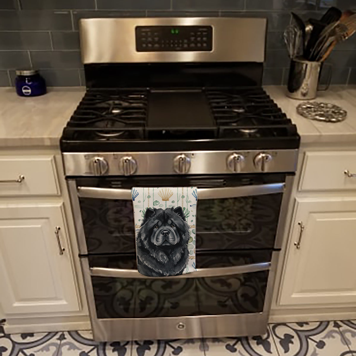 Caroline's Treasures Black Chow Chow Coastal Sea Glass Kitchen Towel