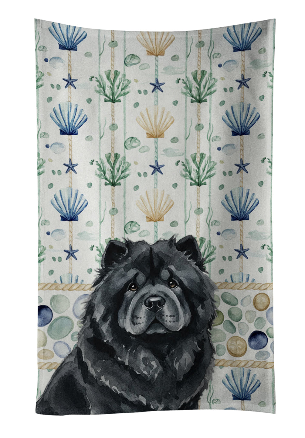Caroline's Treasures Black Chow Chow Coastal Sea Glass Kitchen Towel