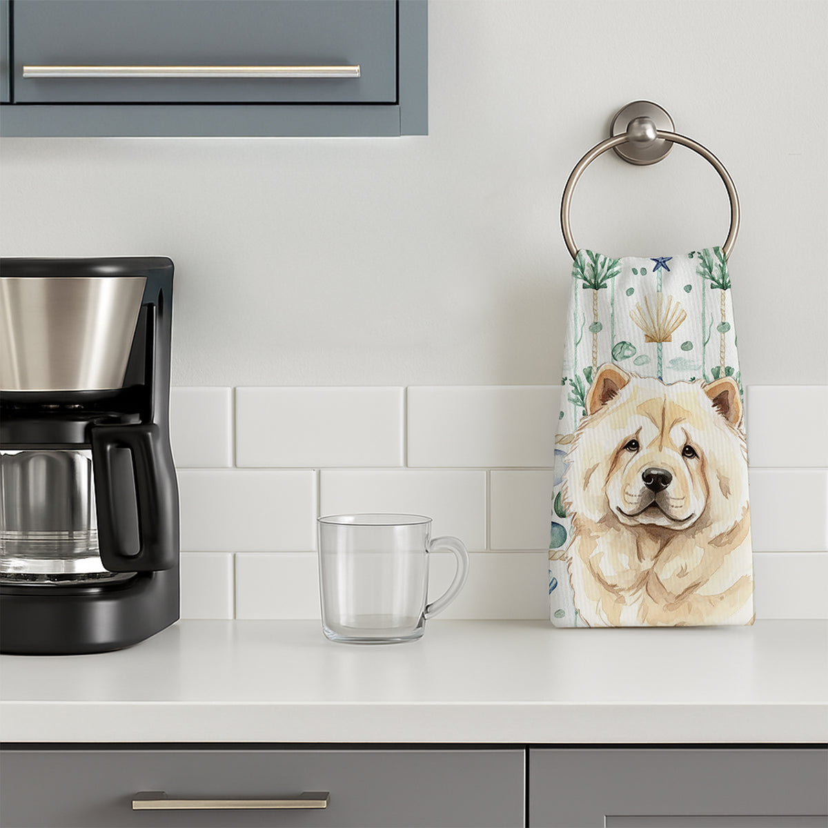 Caroline's Treasures Cream Chow Chow Coastal Sea Glass Kitchen Towel