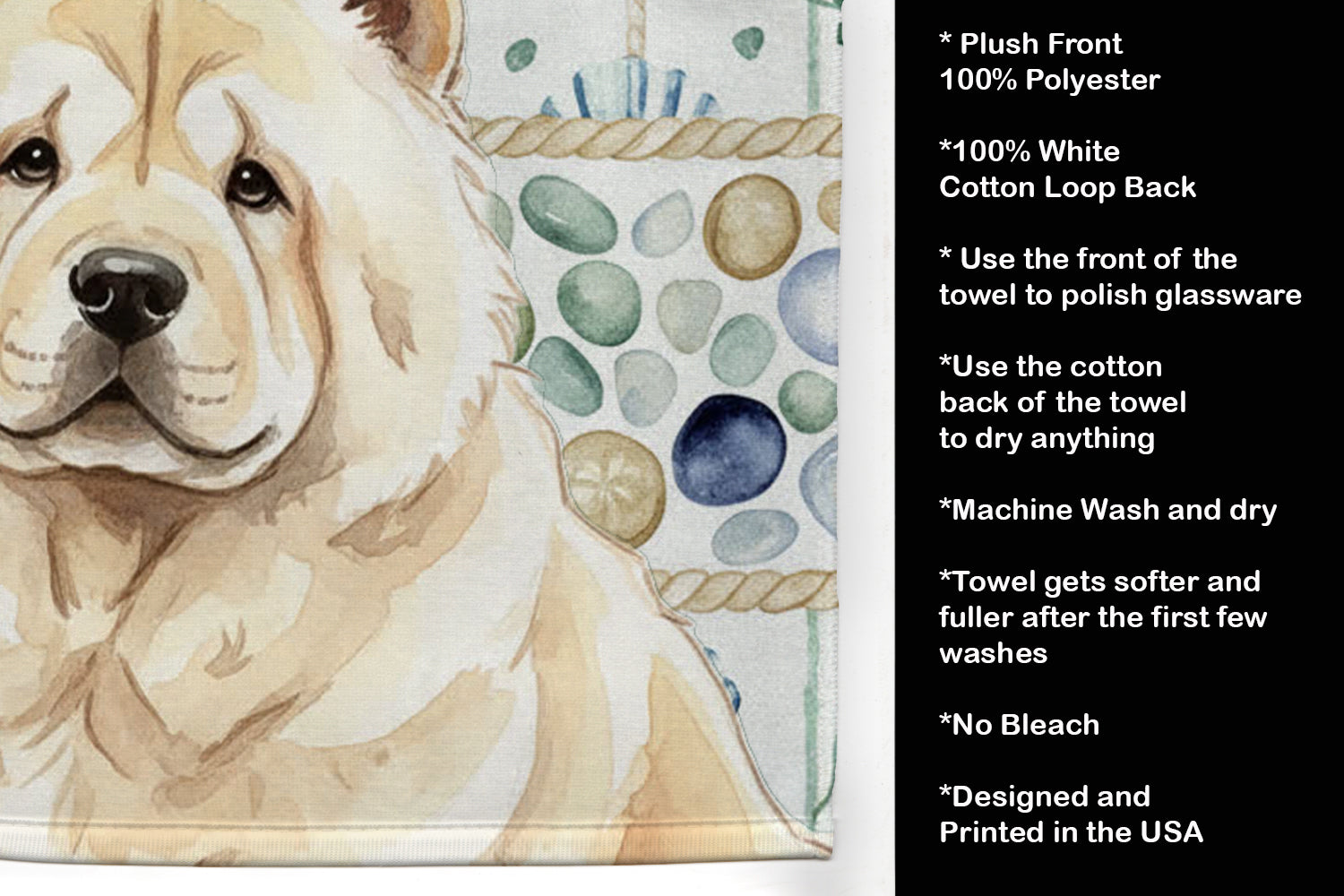 Caroline's Treasures Cream Chow Chow Coastal Sea Glass Kitchen Towel