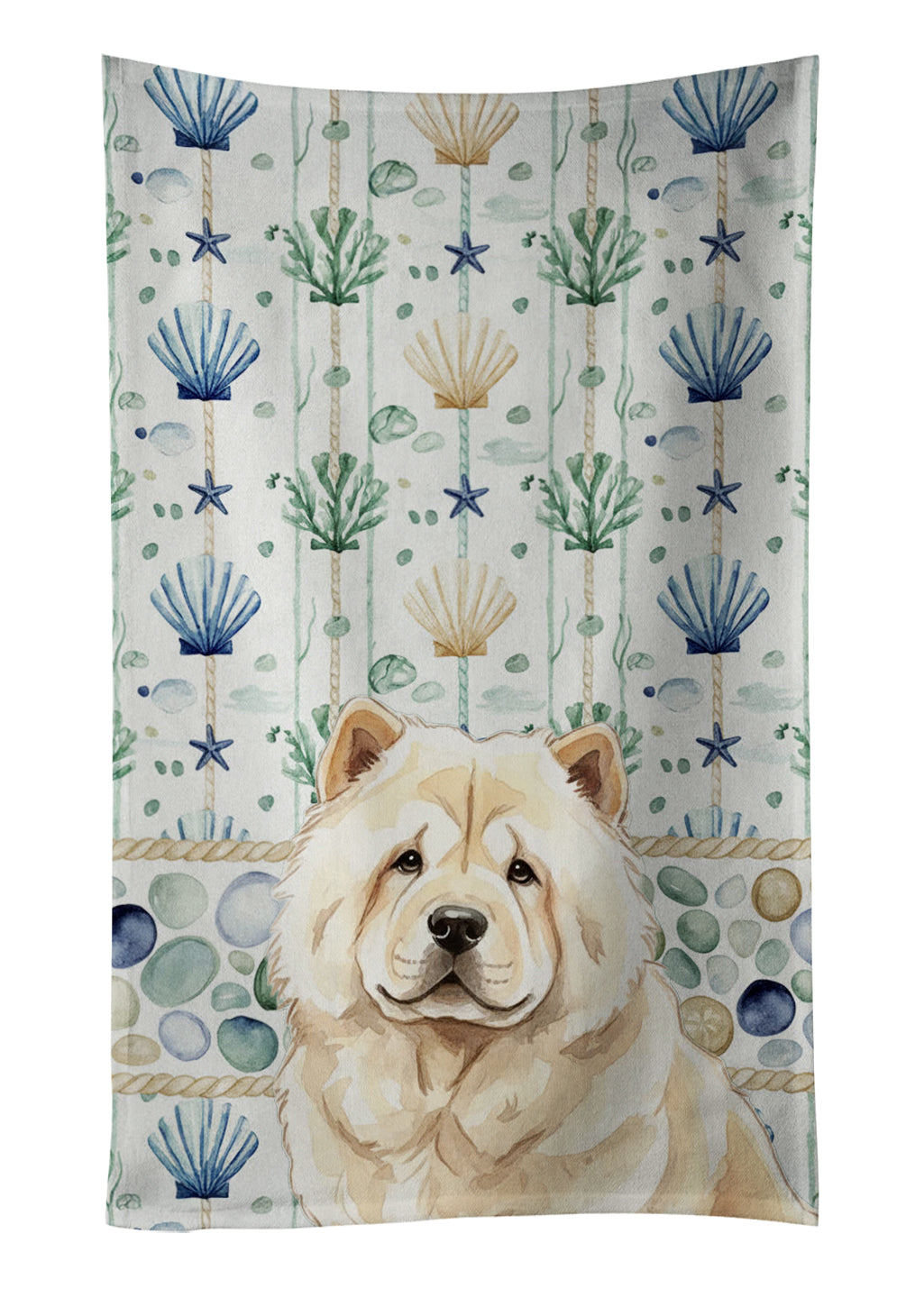 Caroline's Treasures Cream Chow Chow Coastal Sea Glass Kitchen Towel