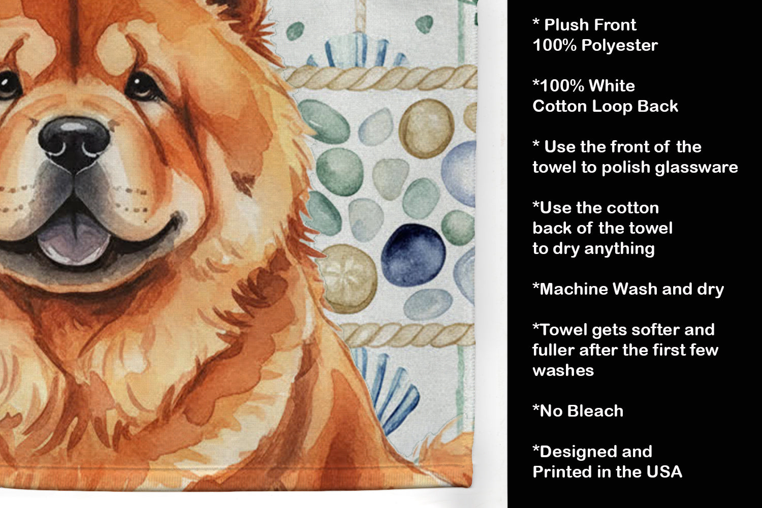 Caroline's Treasures Red Chow Chow Coastal Sea Glass Kitchen Towel